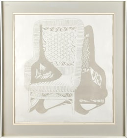 SABRA JOHNSON FIELD WOODBLOCK PRINT, WICKER ROCKER.