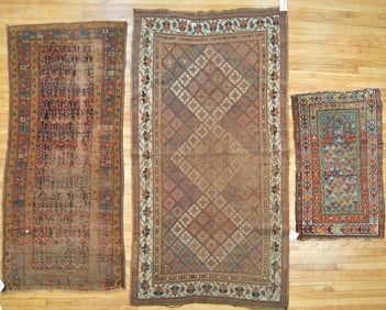 THREE ANTIQUE ORIENTAL RUGS, AS IS.