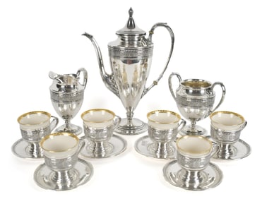 INTERNATIONAL/WEDGWOOD STERLING DEMITASSE COFFEE SET.