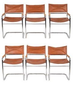 SIX VINTAGE CANTILEVER DINING CHAIRS.