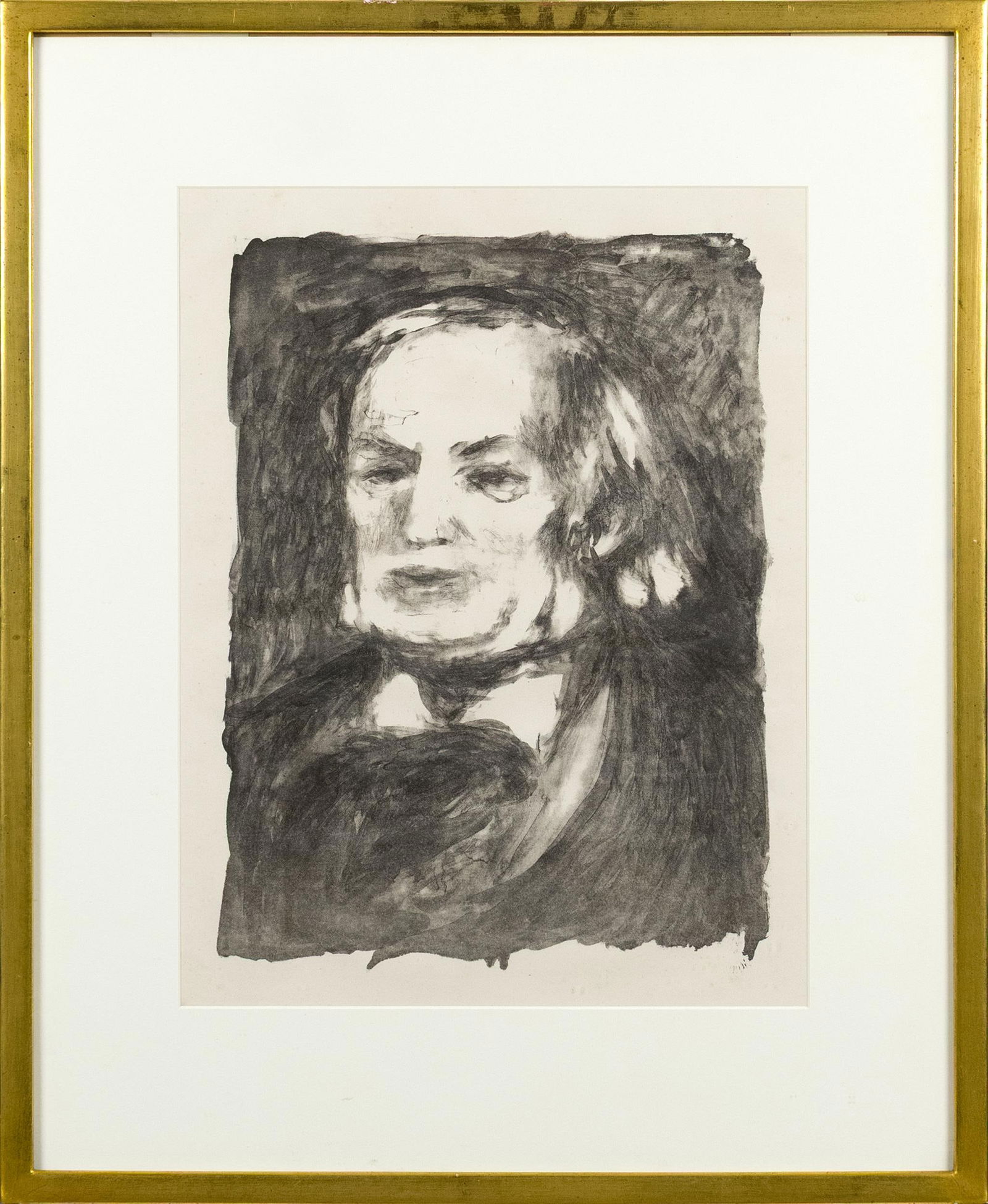 PIERRE AUGUSTE RENOIR LITHOGRAPH, RICHARD WAGNER.: A Pierre Auguste Renoir lithograph, portrait of Richard Wagner. Image 17” x 13”, Frame 28” x 22.5”.
