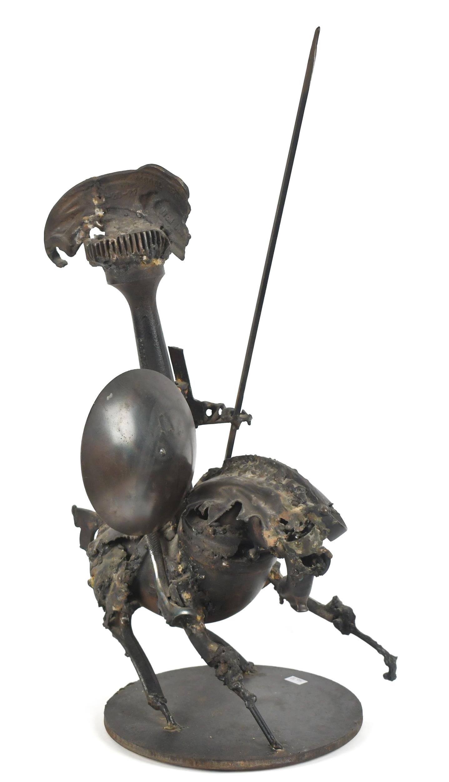 JUDITH BROWN SCULPTURE, DON QUIXOTE.: A vintage Judith Brown (1931-1992) welded steel sculpture, Don Quixote. 23”H x 19”W.