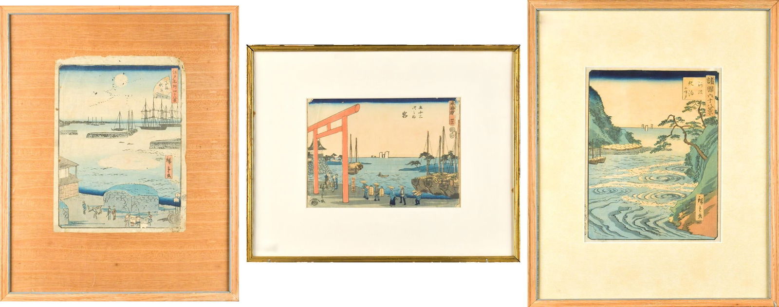 THREE VINTAGE HIROSHIGE WOODBLOCK PRINTS. (1 of 20)