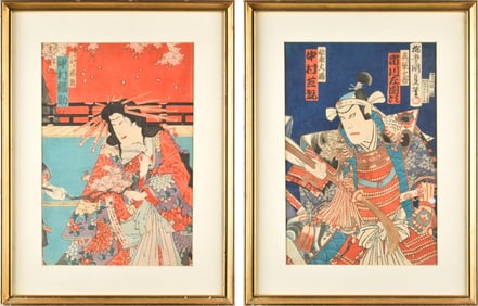 KUNICHIKA AND KUNISADA WOODBLOCK PRINTS, 2PCS.