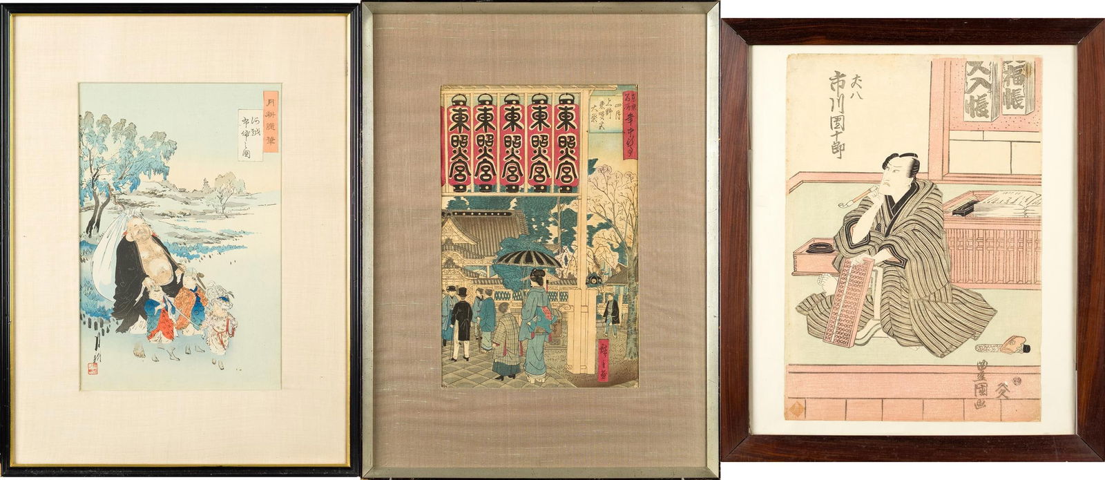 THREE VINTAGE JAPANESE WOODBLOCK PRINTS. (1 of 20)