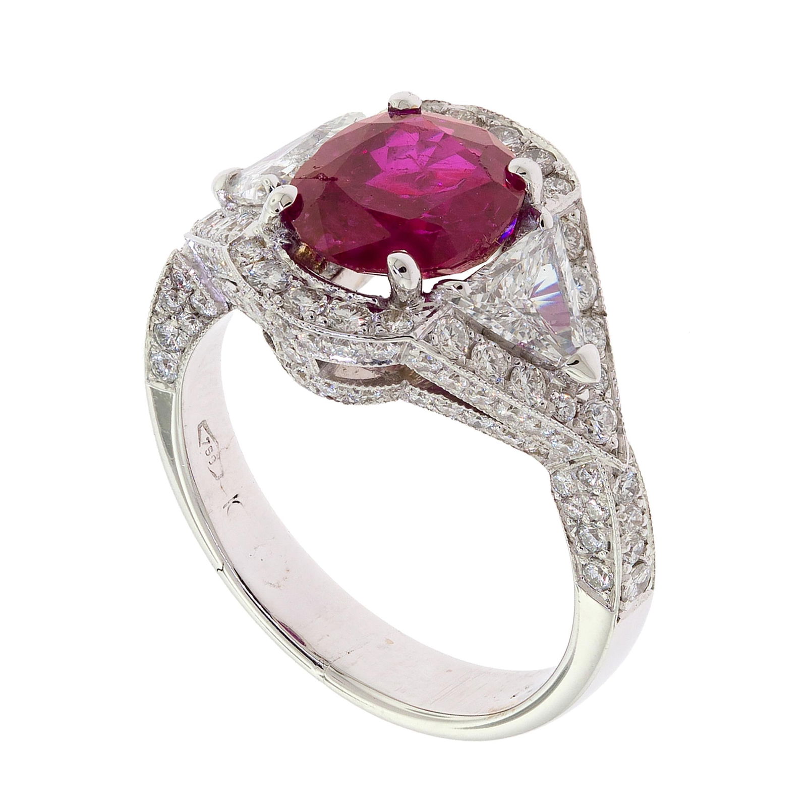 2.75 CT. NATURAL BURMA RUBY & DIAMOND RING. - 2