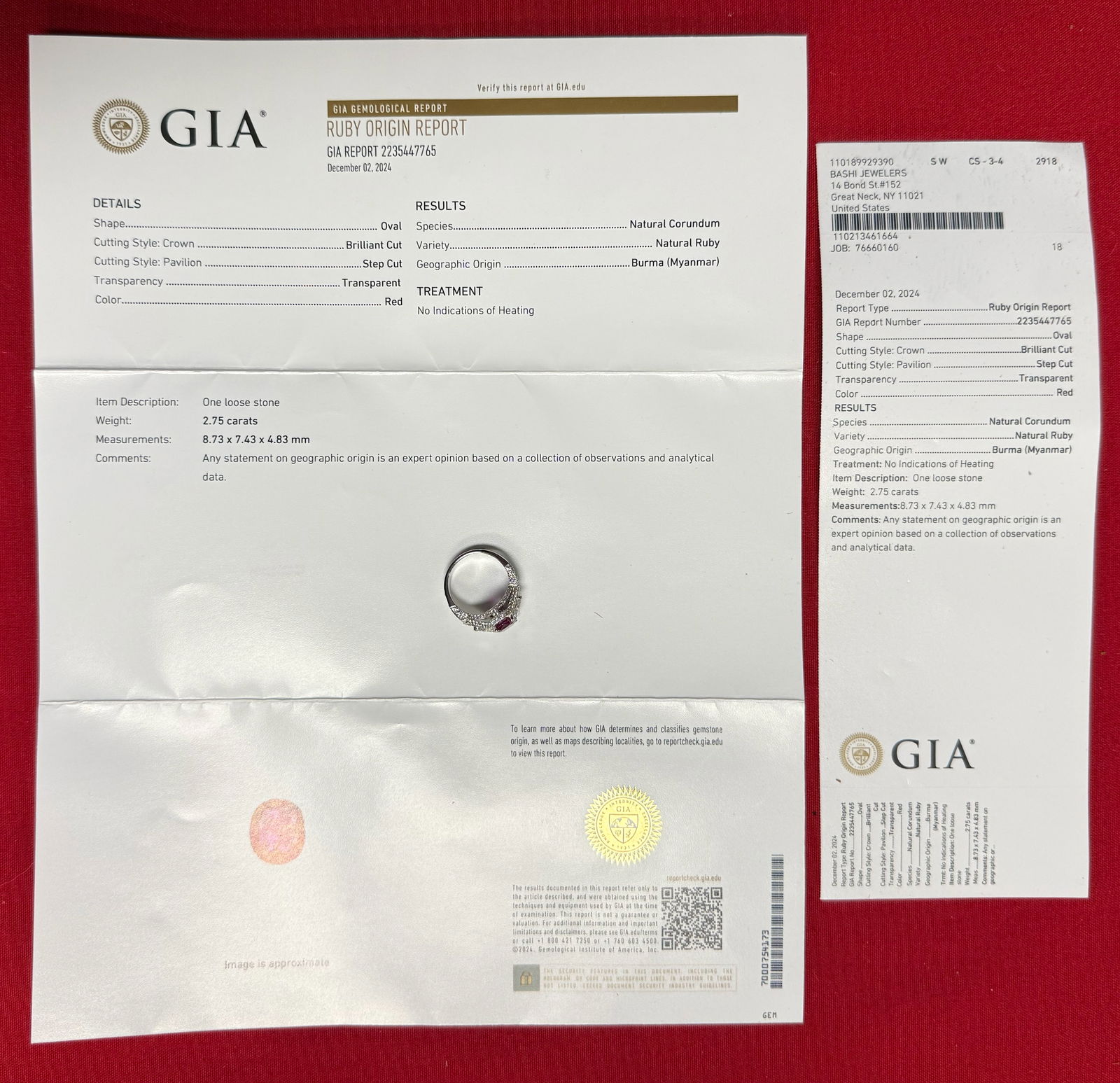 2.75 CT. NATURAL BURMA RUBY & DIAMOND RING. - 9