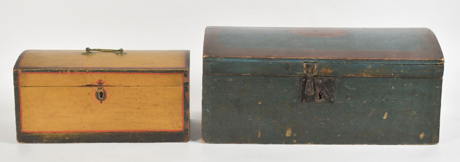 TWO 18TH C. PAINT DECORATED DOME TOP BOXES. - 5