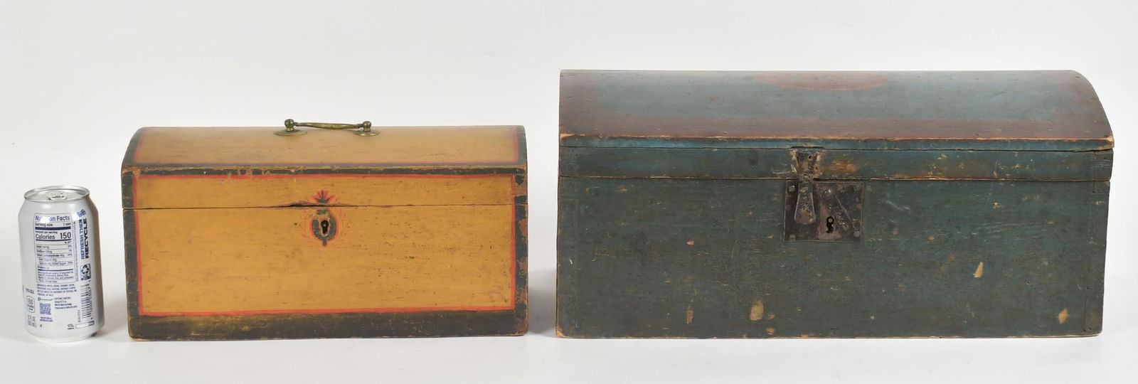 TWO 18TH C. PAINT DECORATED DOME TOP BOXES. - 6