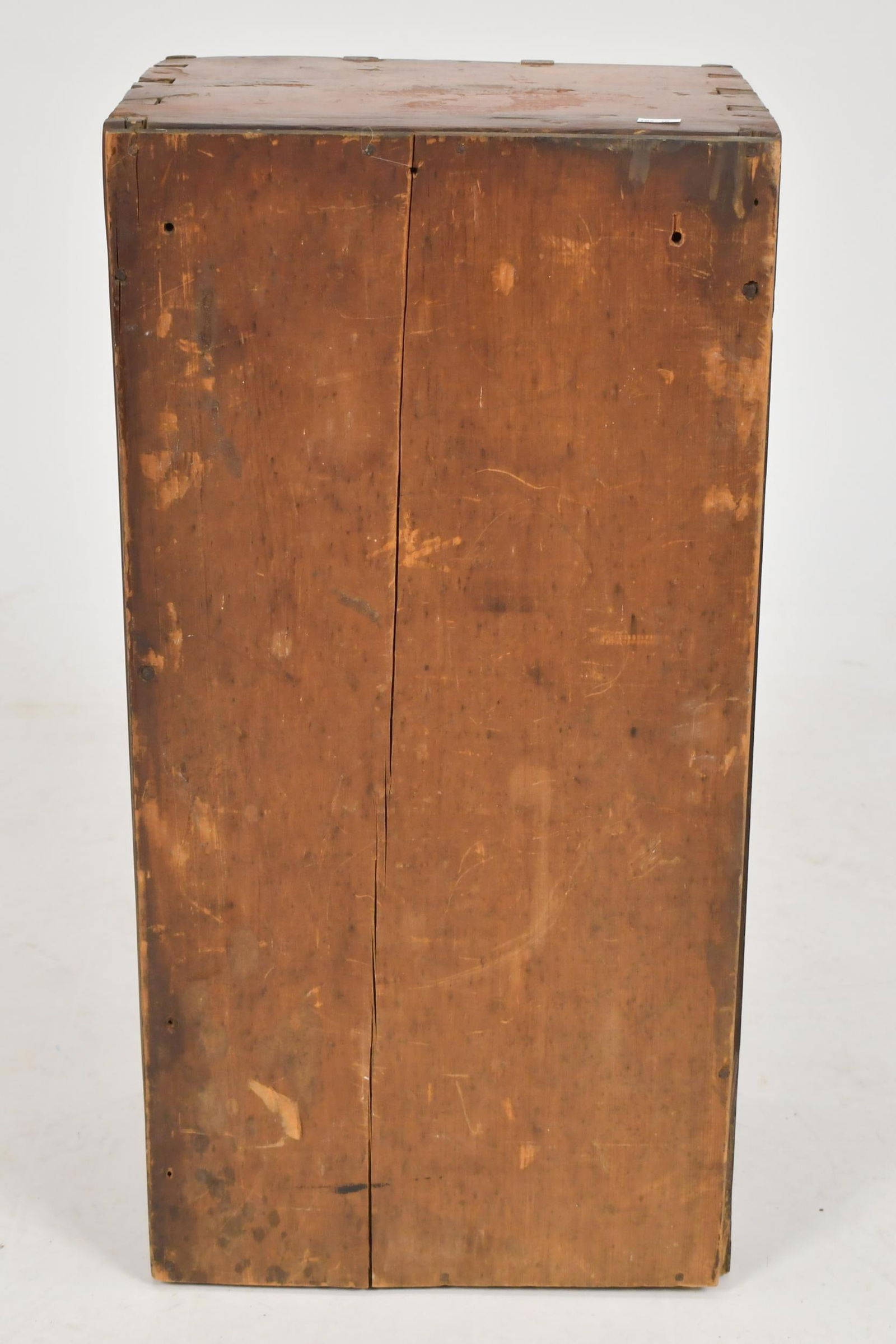 19TH C. RED STAINED PINE SPICE CABINET. - 7