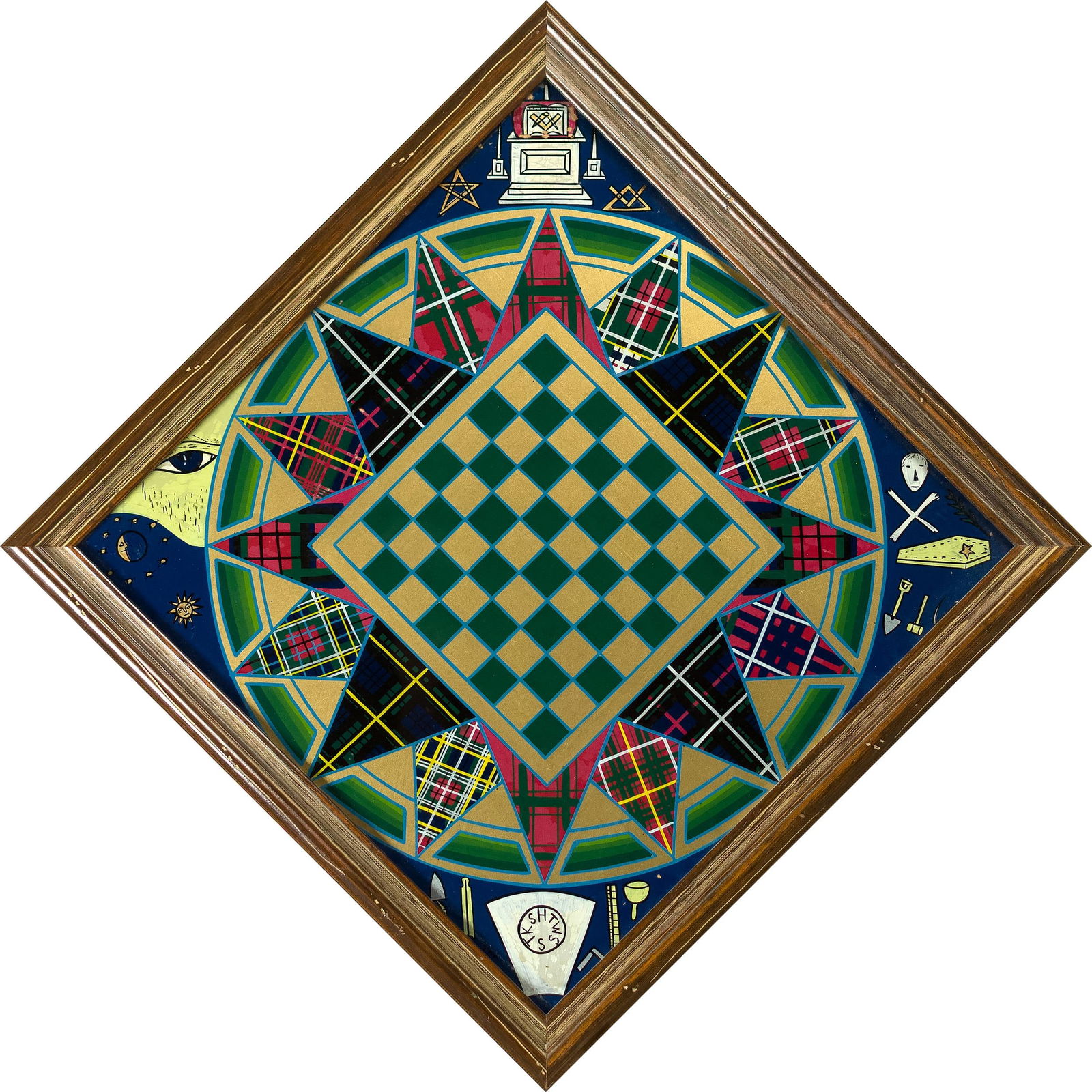 TWO ANTIQUE REVERSE PAINTED GAME BOARDS. - 2