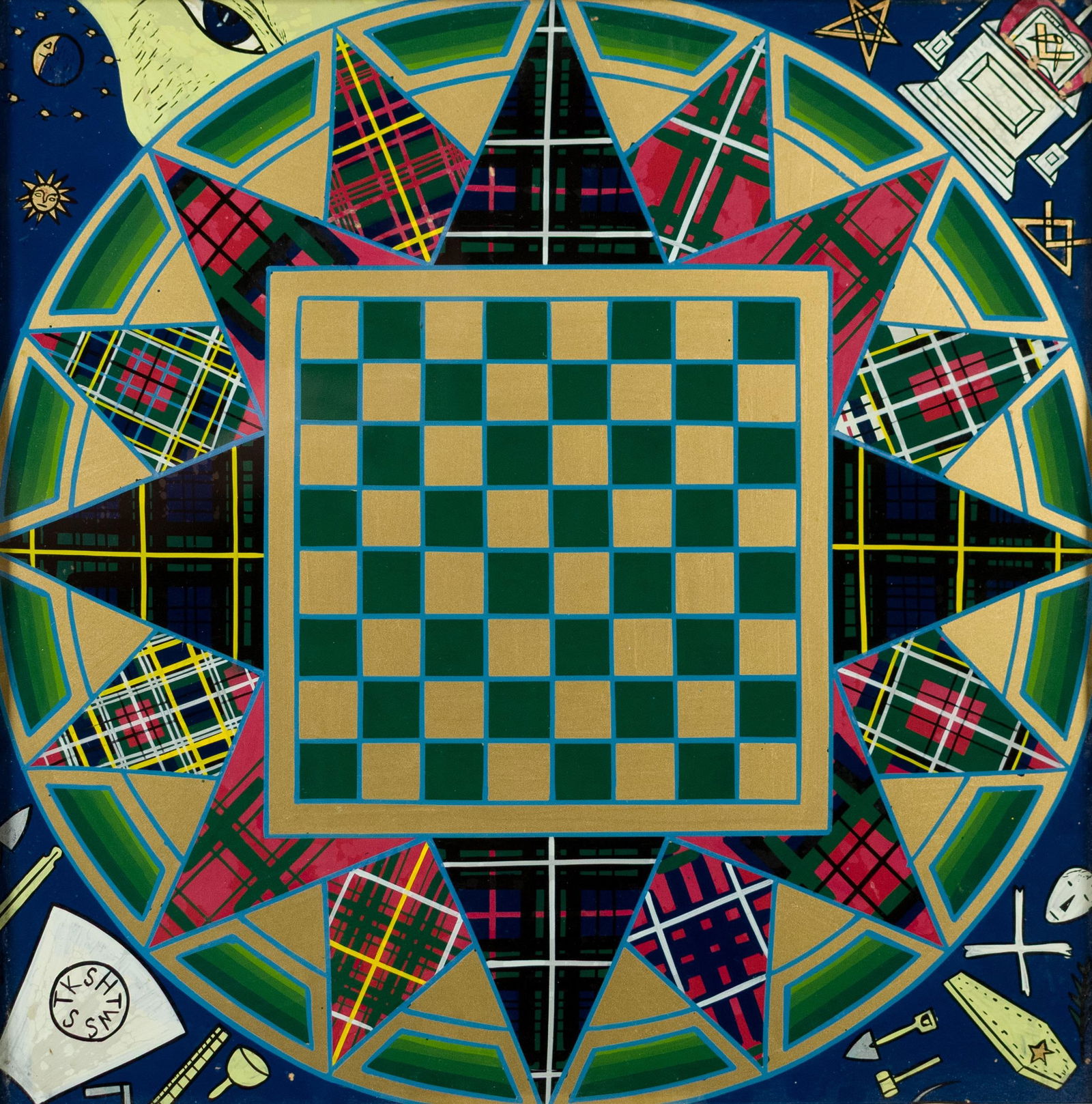 TWO ANTIQUE REVERSE PAINTED GAME BOARDS. - 3