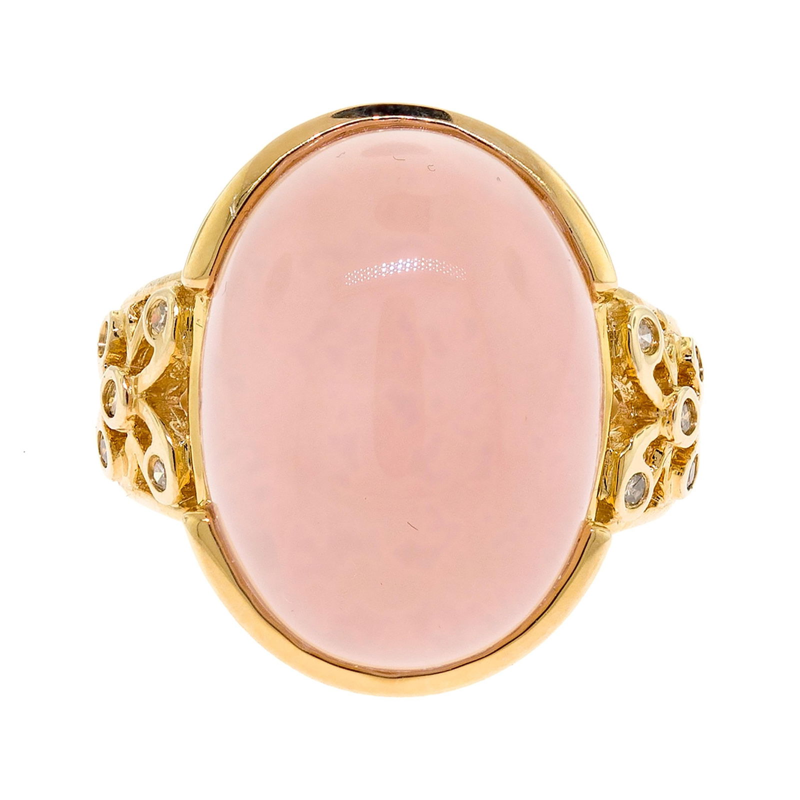 14K GOLD LAURA RAMSEY ROSE QUARTZ & DIAMOND RING. (1 of 2)