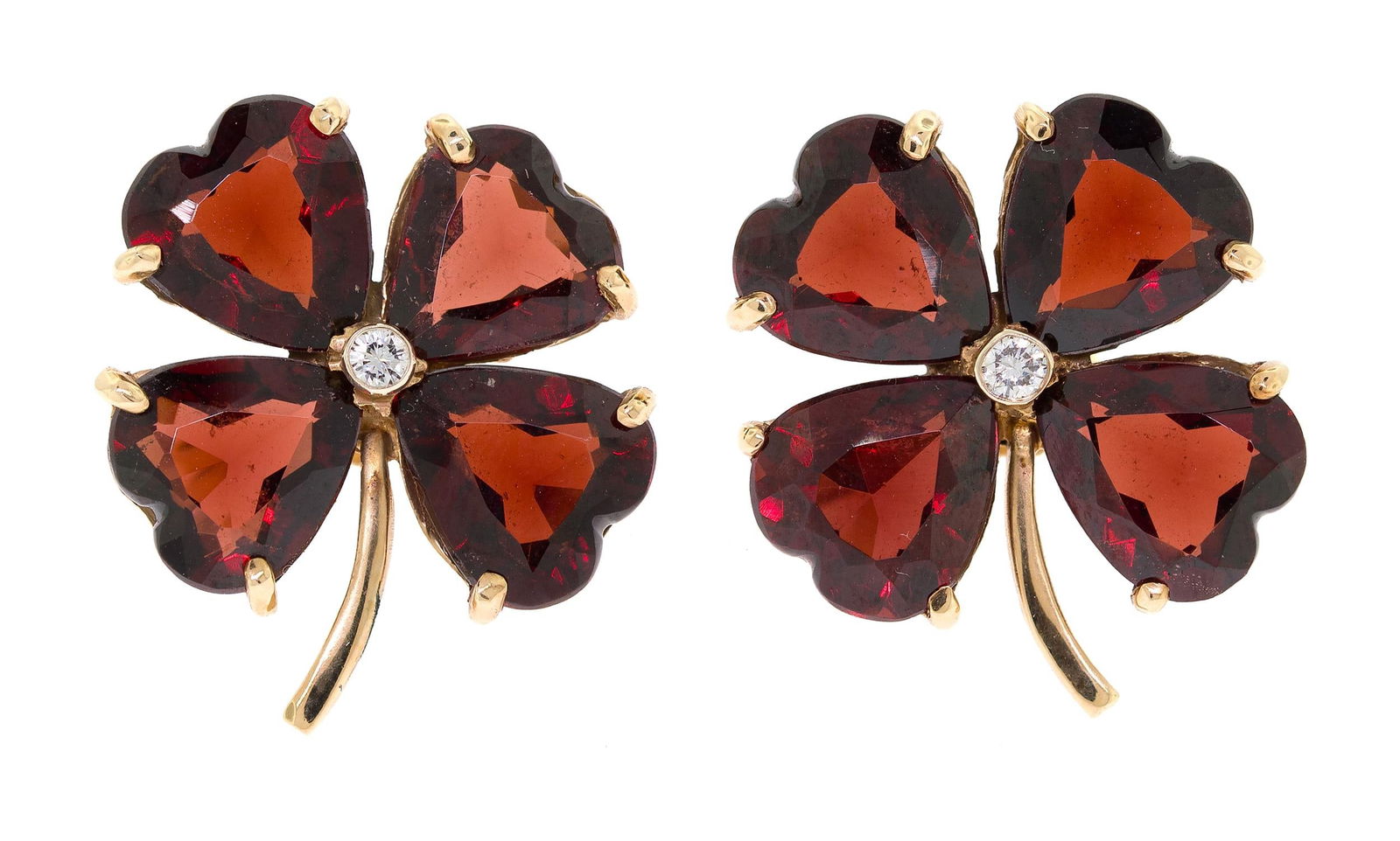 VINTAGE 14K GOLD GARNET & DIAMOND EARRINGS. (1 of 1)