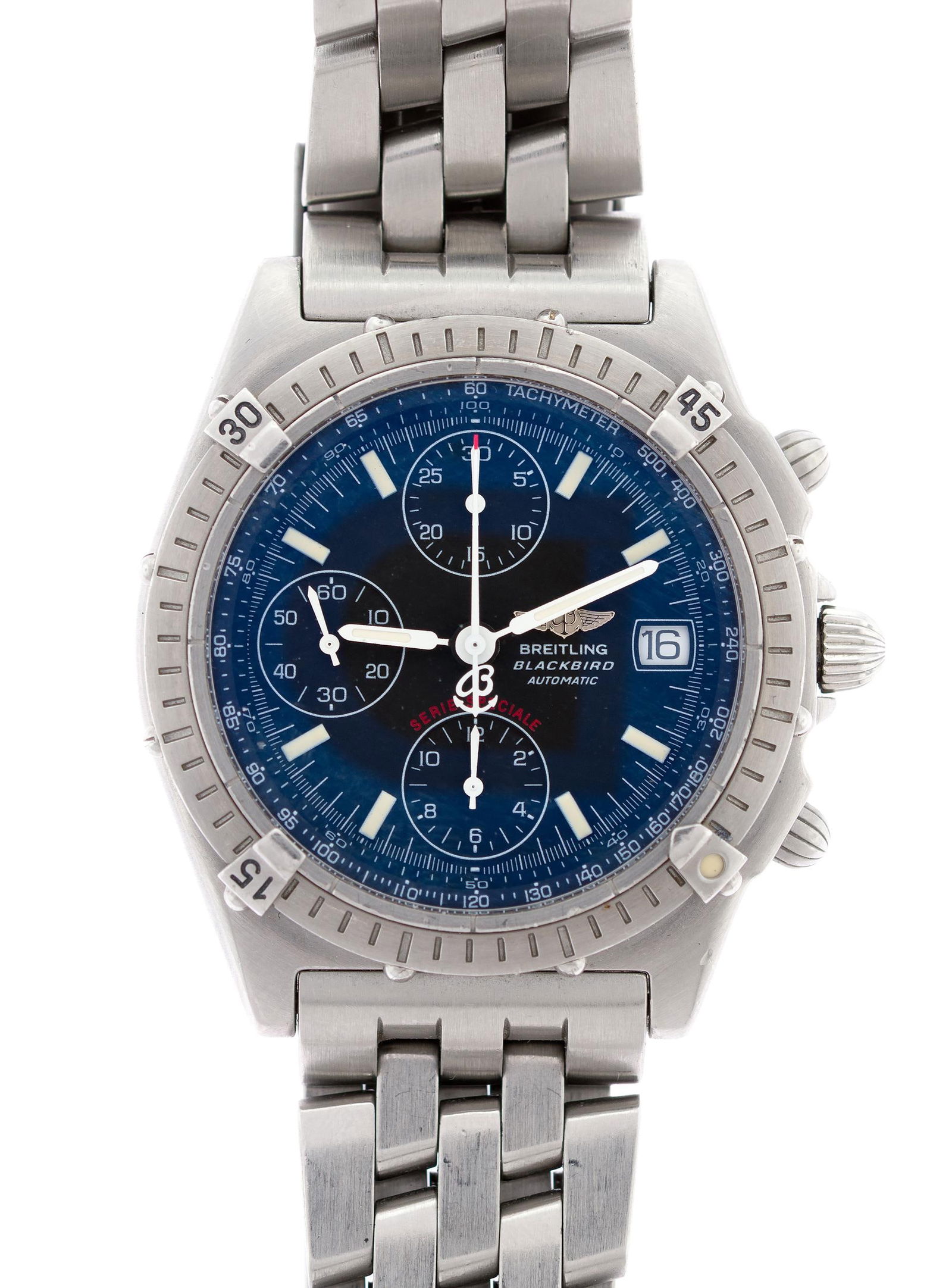 STAINLESS STEEL BREITLING BLACKBIRD WRIST WATCH. (1 of 2)