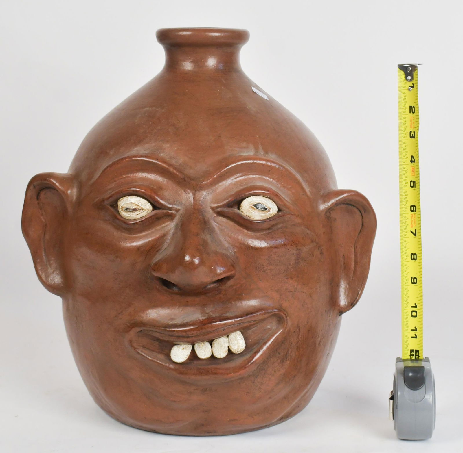 VINTAGE REDWARE GROTESQUE FACE JUG. - 8