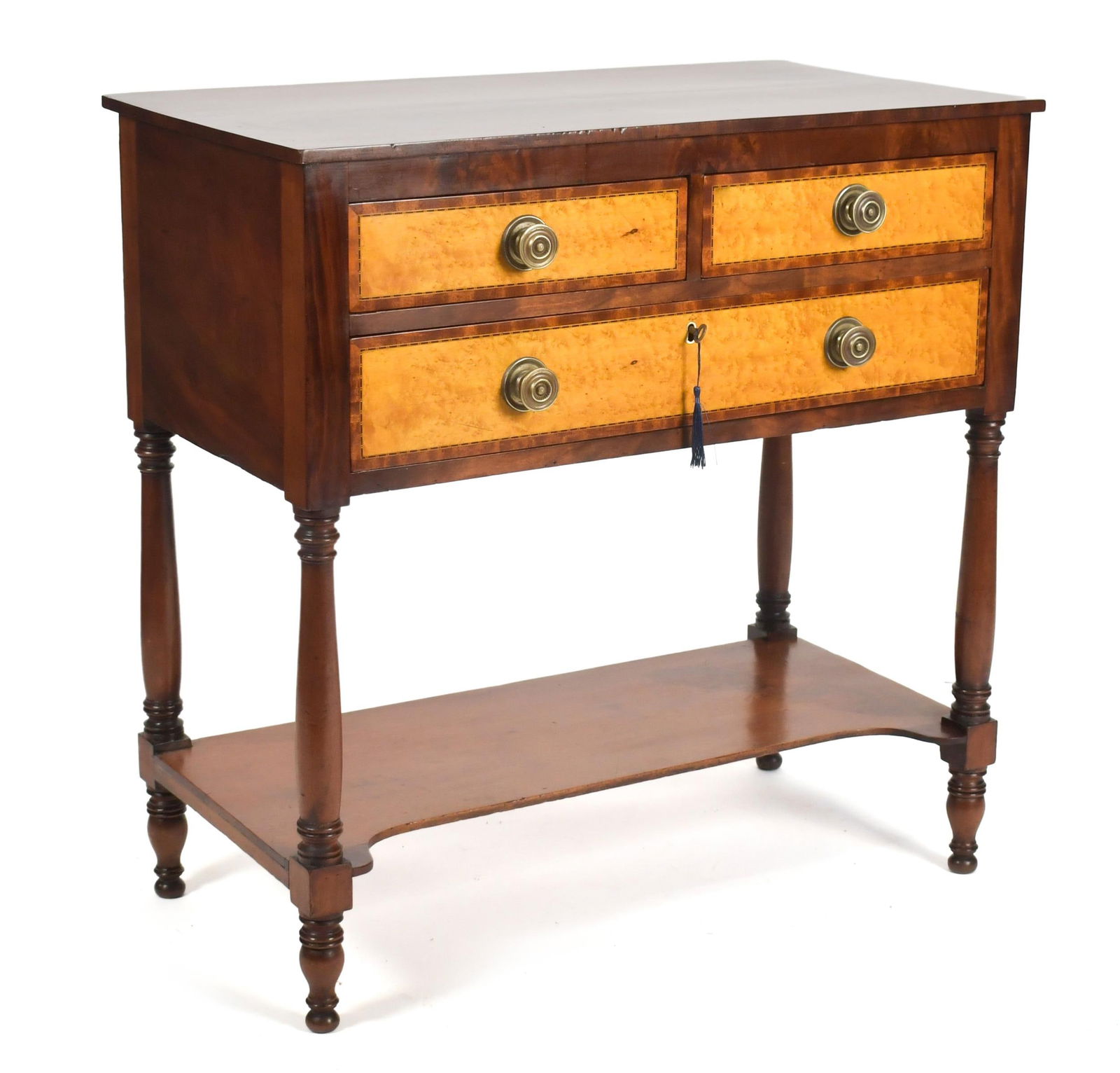 19TH C. SHERATON INLAID THREE DRAWER SERVER. (1 of 14)