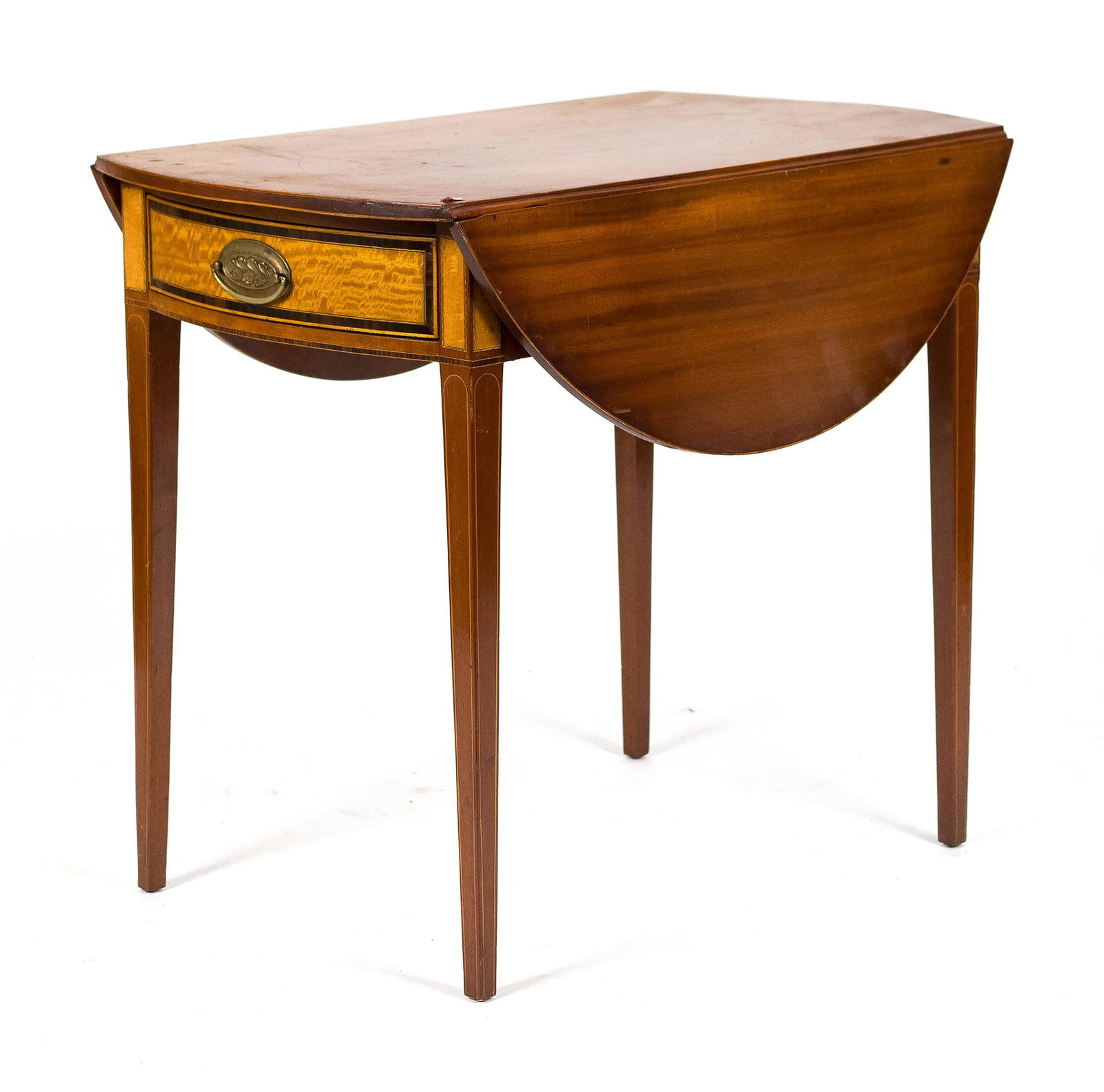 19TH C. AMERICAN INLAID BOWED END PEMBROKE TABLE. (1 of 3)