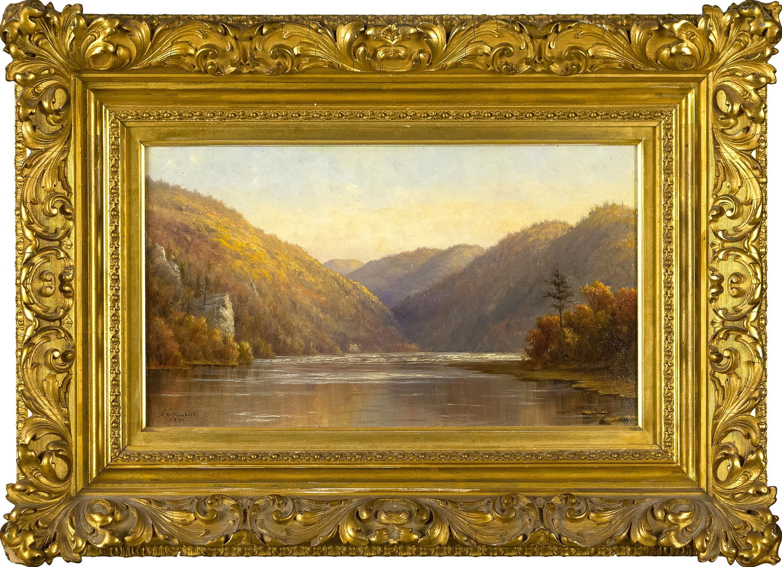 R.W. NEWHALL 1896 OIL, RIVER LANDSCAPE. (1 of 12)