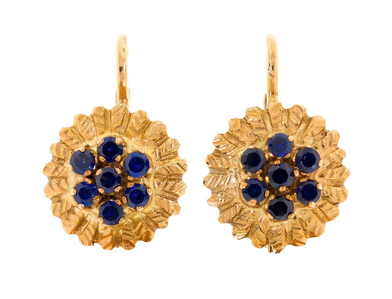 VINTAGE 18K GOLD SAPPHIRE LEVERBACK EARRINGS. (1 of 2)