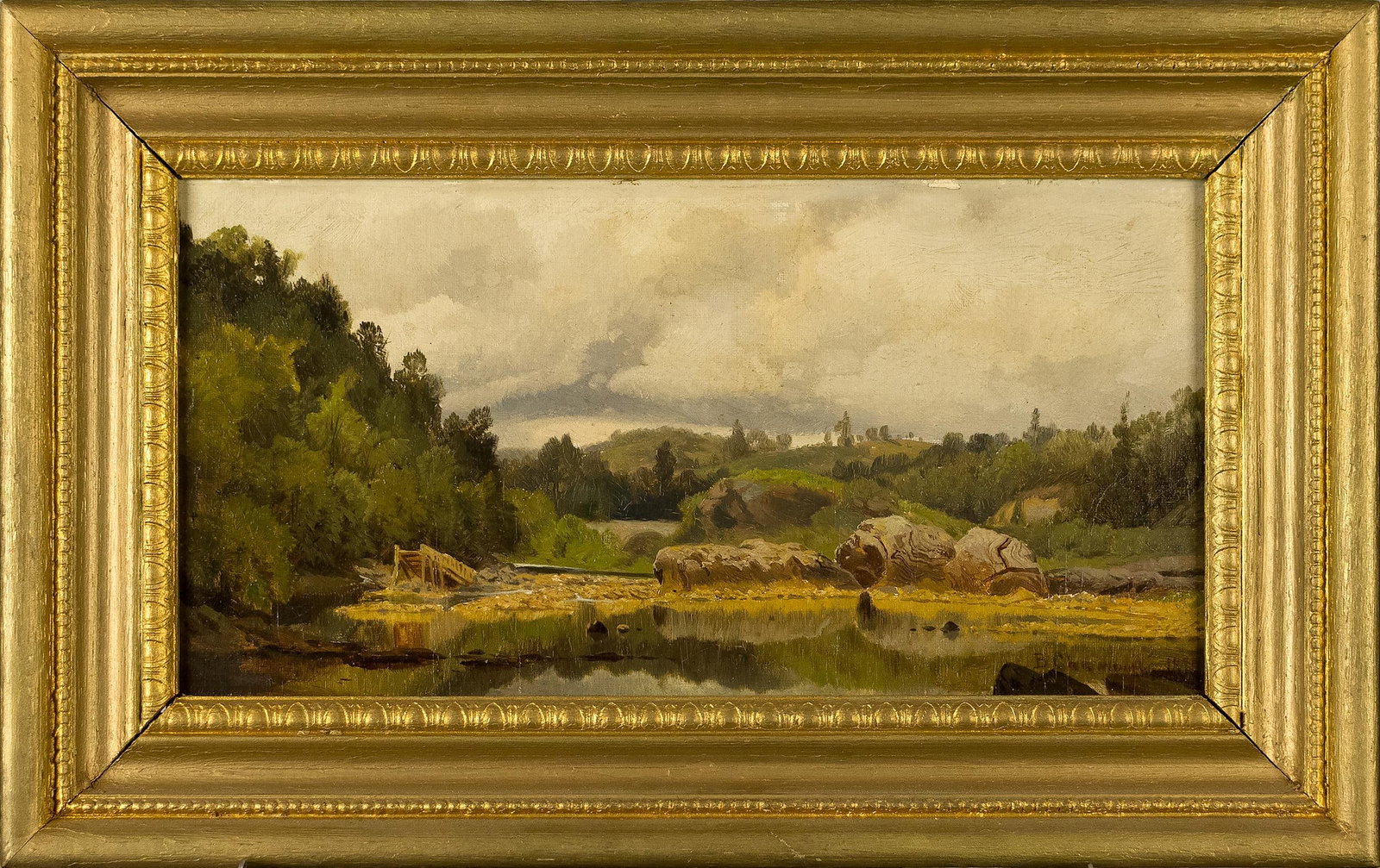 BENJAMIN CHAMPNEY OIL, RIVER LANDSCAPE. (1 of 12)
