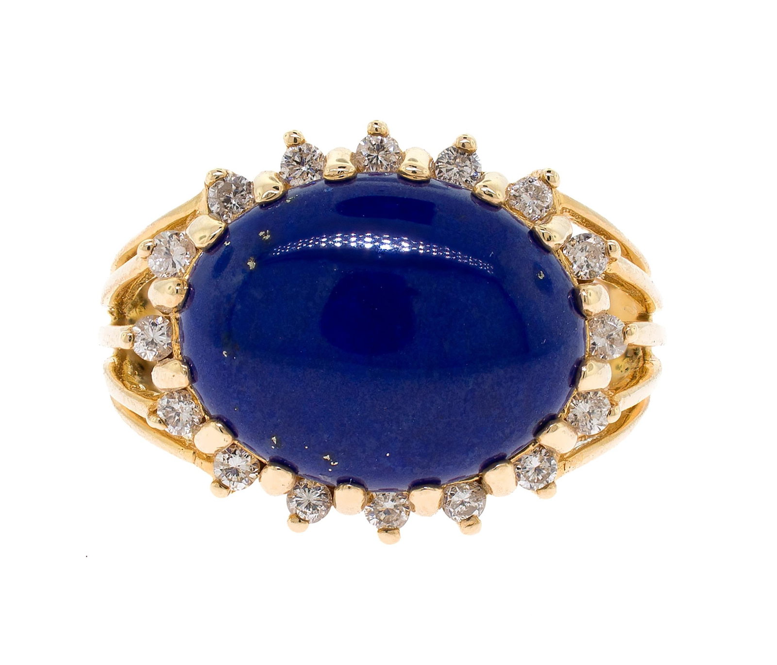 14K GOLD LAPIS & DIAMOND RING. (1 of 2)