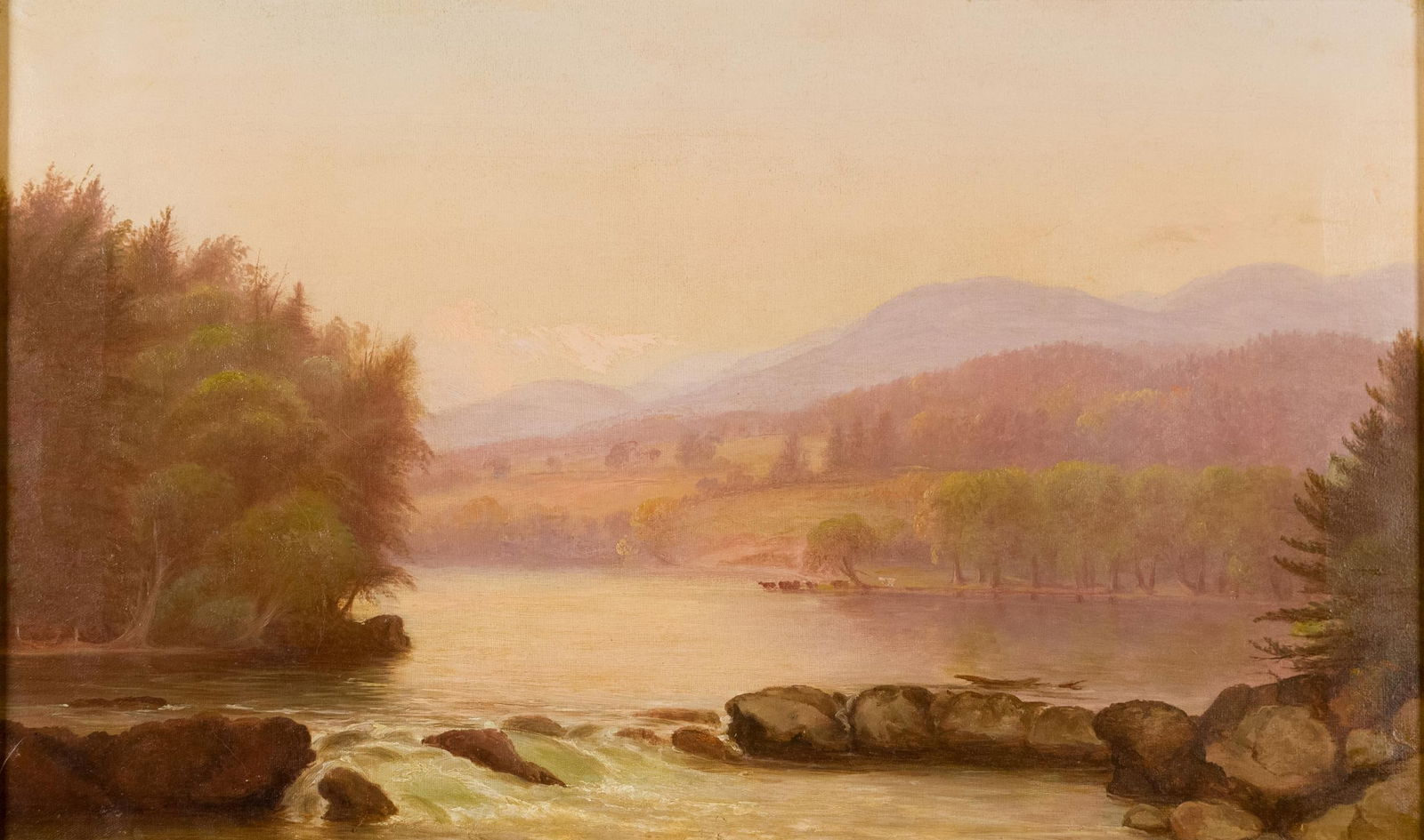 BENJAMIN CHAMPNEY ATTRIBUTED OIL, RIVER LANDSCAPE. - 2