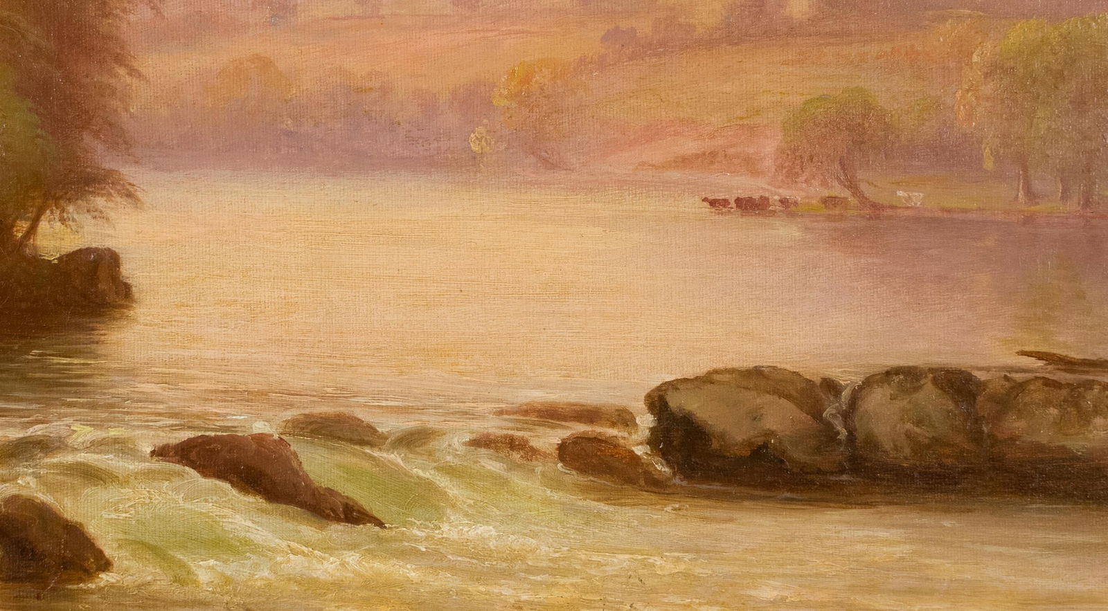 BENJAMIN CHAMPNEY ATTRIBUTED OIL, RIVER LANDSCAPE. - 3