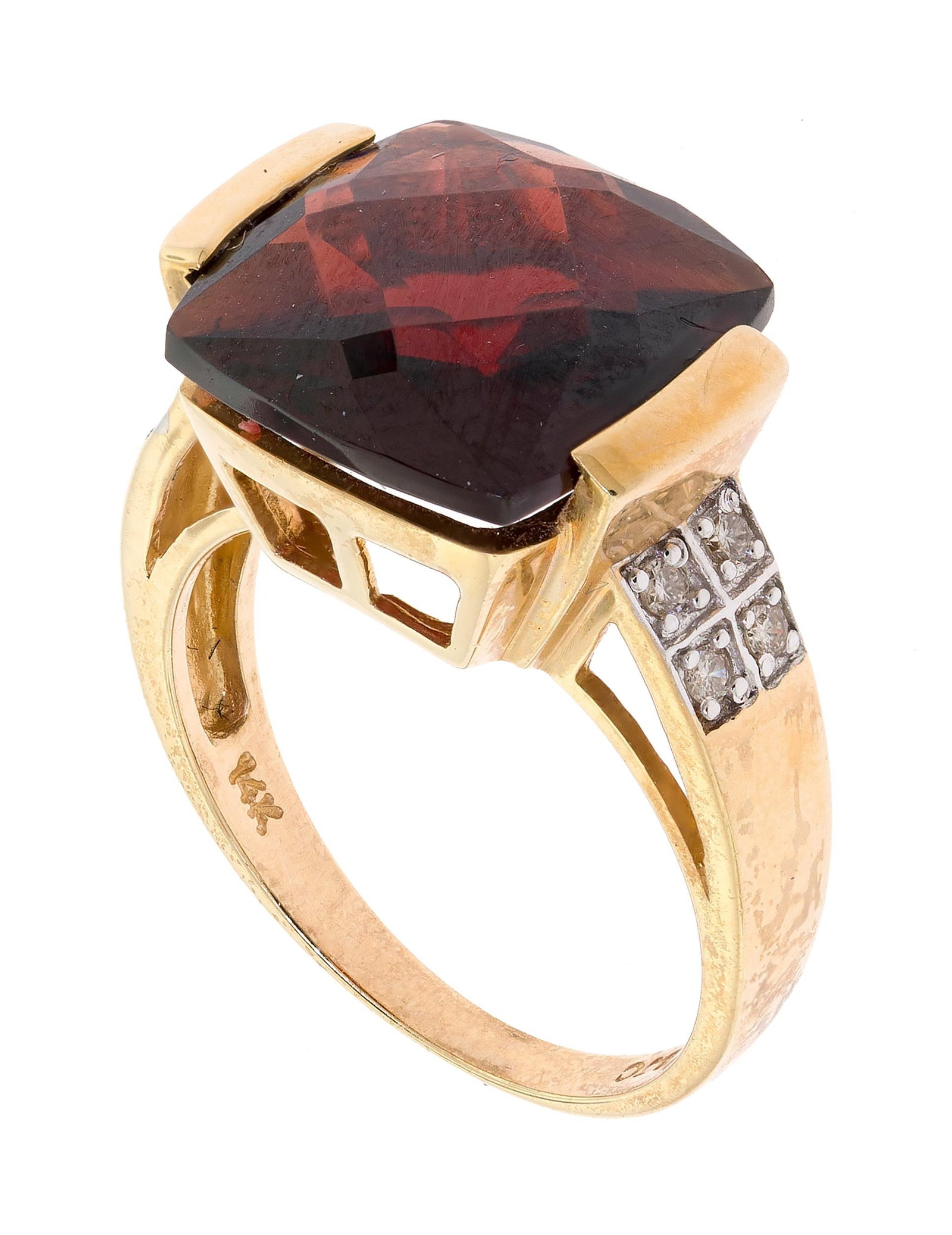 SAMUEL BENHAM 14K GOLD GARNET & DIAMOND RING. (1 of 2)