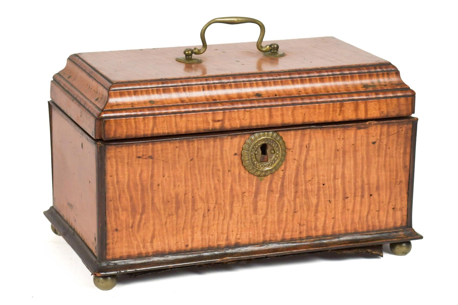 19TH C. TIGER MAPLE TEA CADDY. (1 of 12)