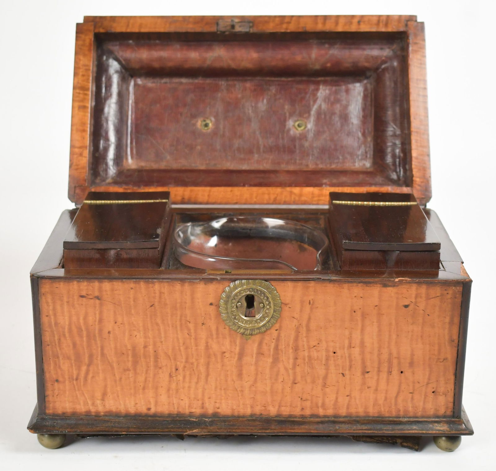 19TH C. TIGER MAPLE TEA CADDY. - 5