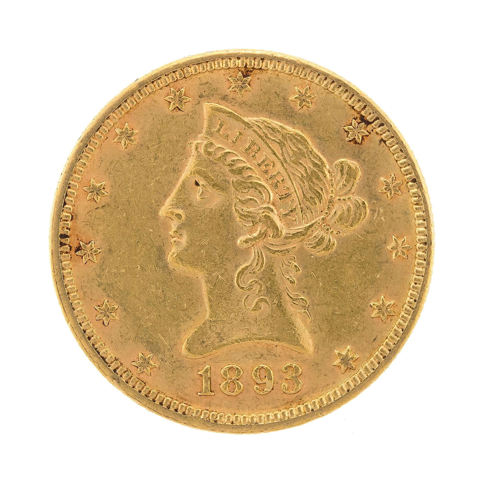 1893 $10 DOLLAR LIBERTY GOLD COIN. (1 of 2)