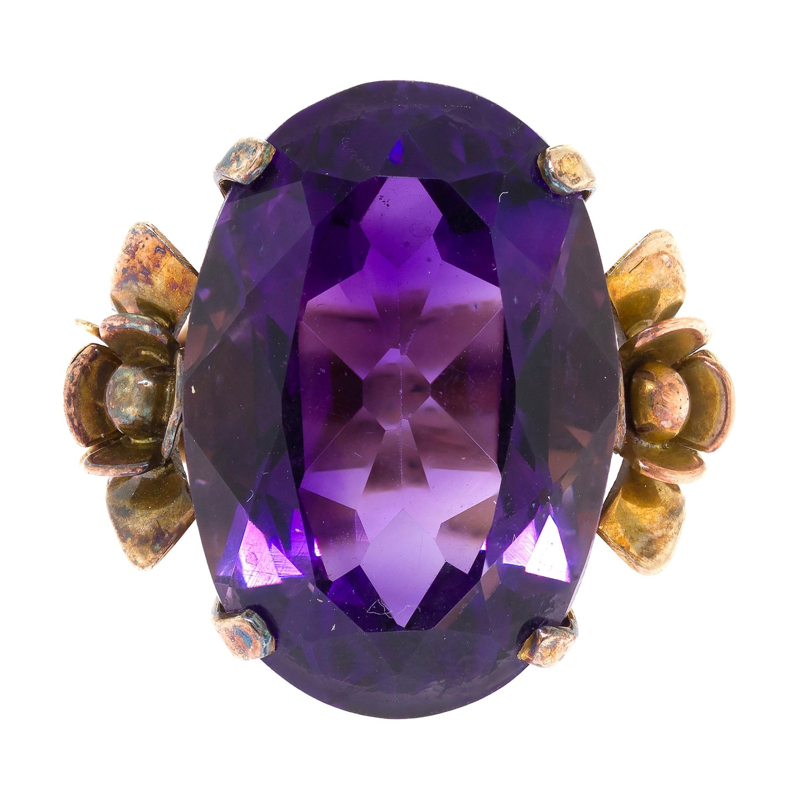 VINTAGE 10-14K GOLD AMETHYST HANDMADE RING. (1 of 2)