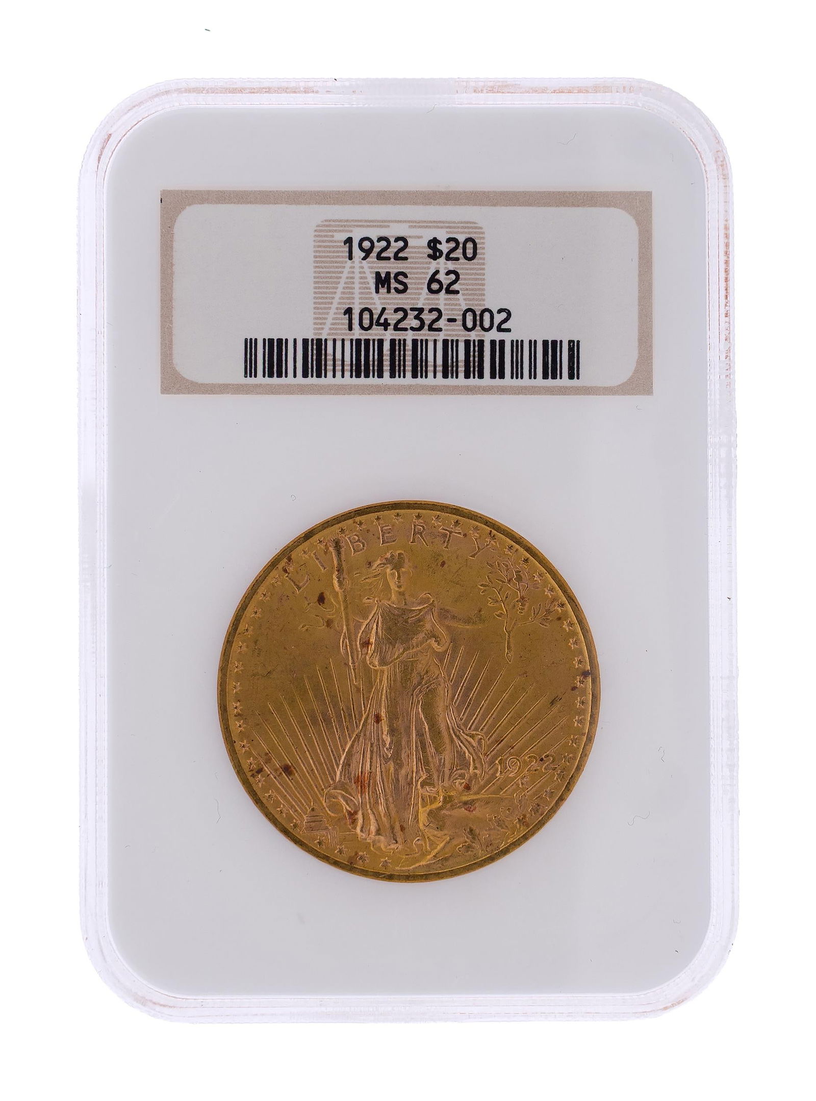 1922 $20 ST. GAUDENS GOLD COIN. (1 of 2)