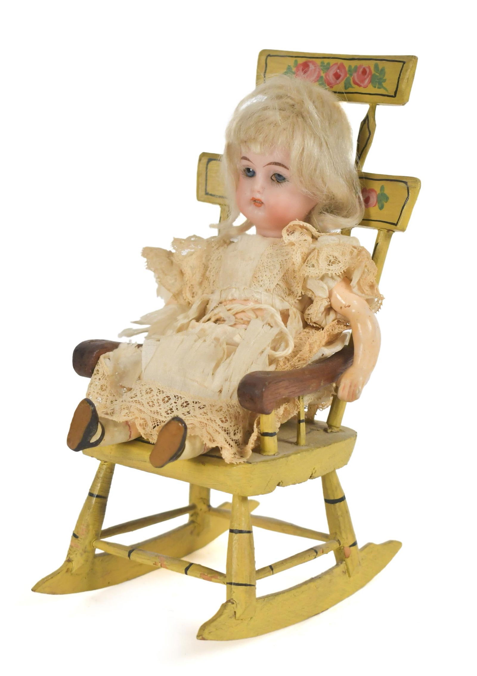 19TH C. COMB-BACK DOLLS ROCKING CHAIR, ORIGINAL PAINT (1 of 10)