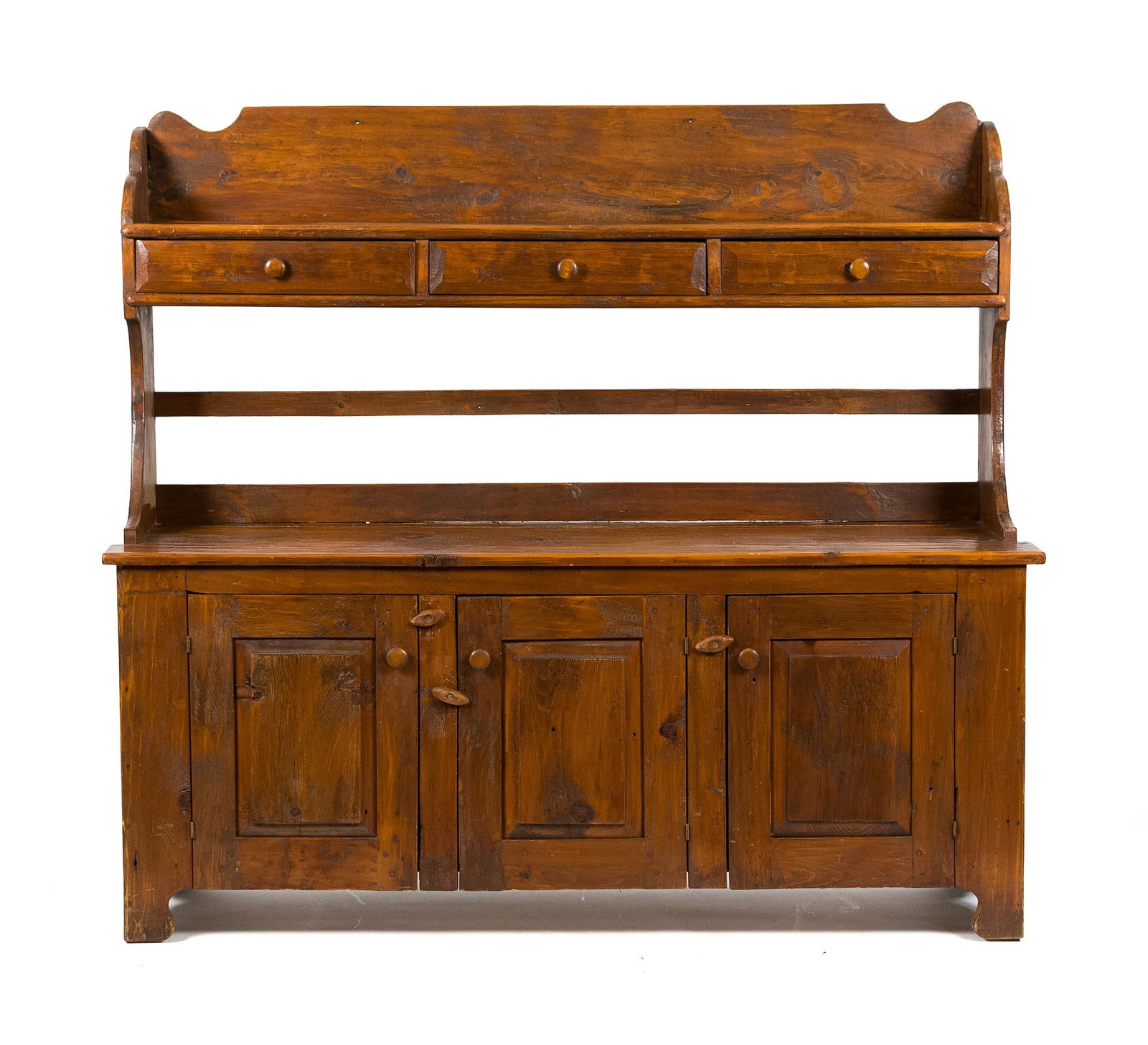 ANTIQUE ELONGATED PINE BUCKET BENCH, (1 of 2)