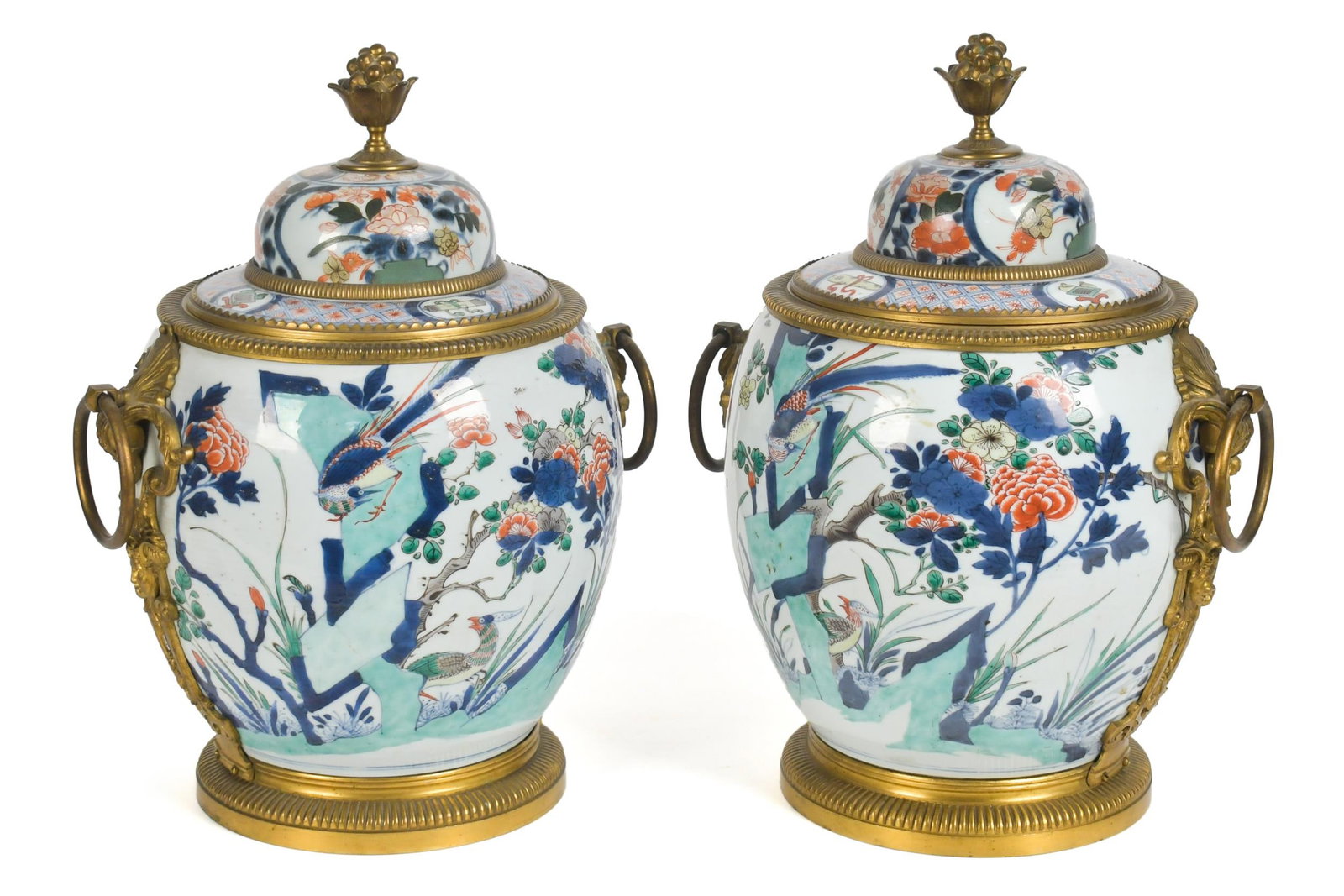 PR. ANTIQUE ASIAN BRONZE MOUNTED URNS. (1 of 17)