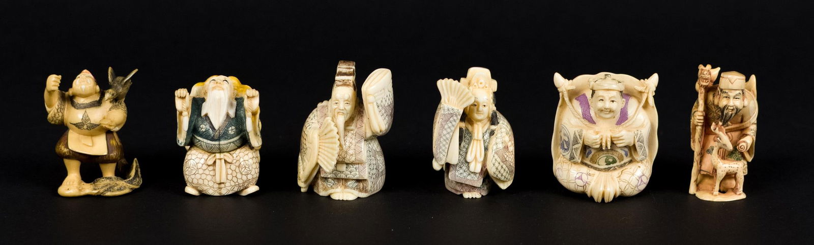 JAPANESE MEIJI NETSUKES, TURTLE,DEVIL,AND MORE.6 PCS. (1 of 12)