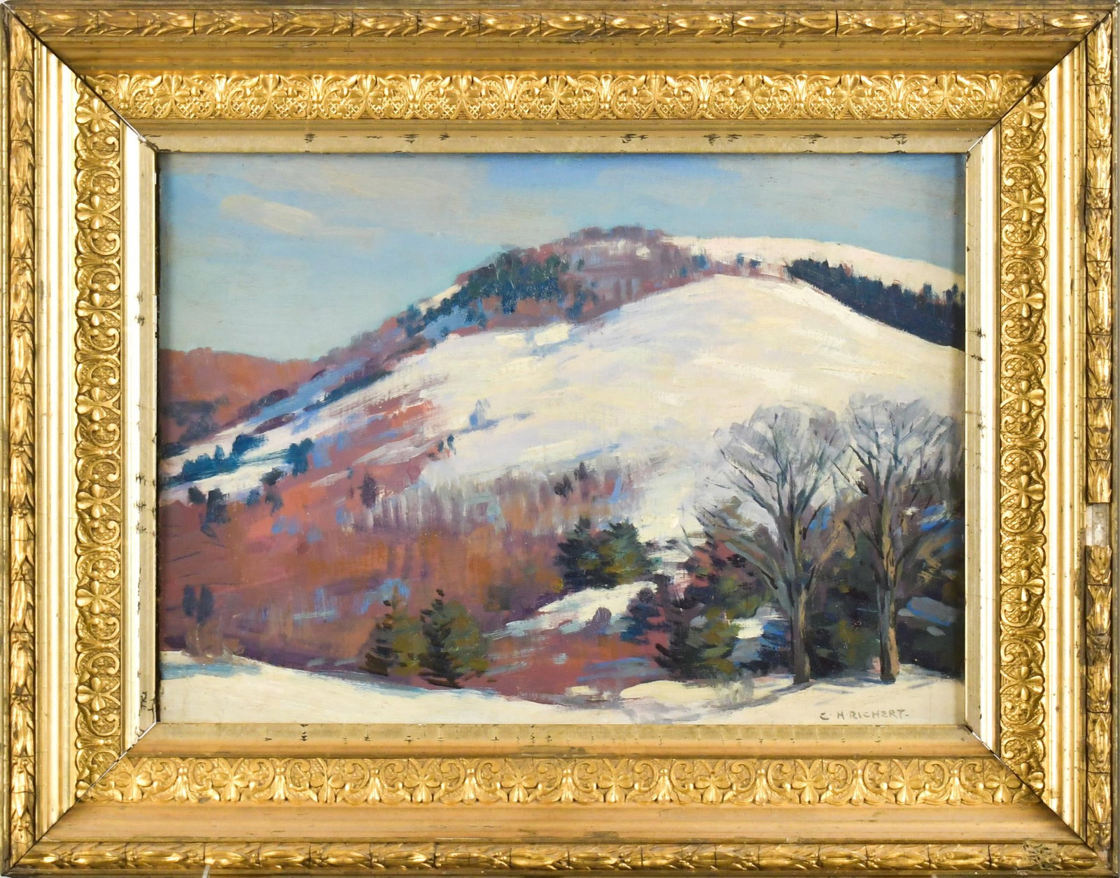 CHARLES HENRY RICHERT OIL, WINTER MOUNTAIN LANDSCAPE. (1 of 9)