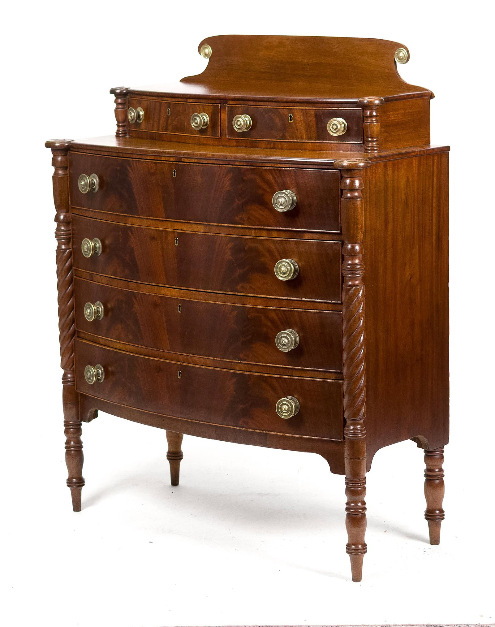 19TH C. SHERATON MAHOGANY CHEST OF DRAWERS. (1 of 13)
