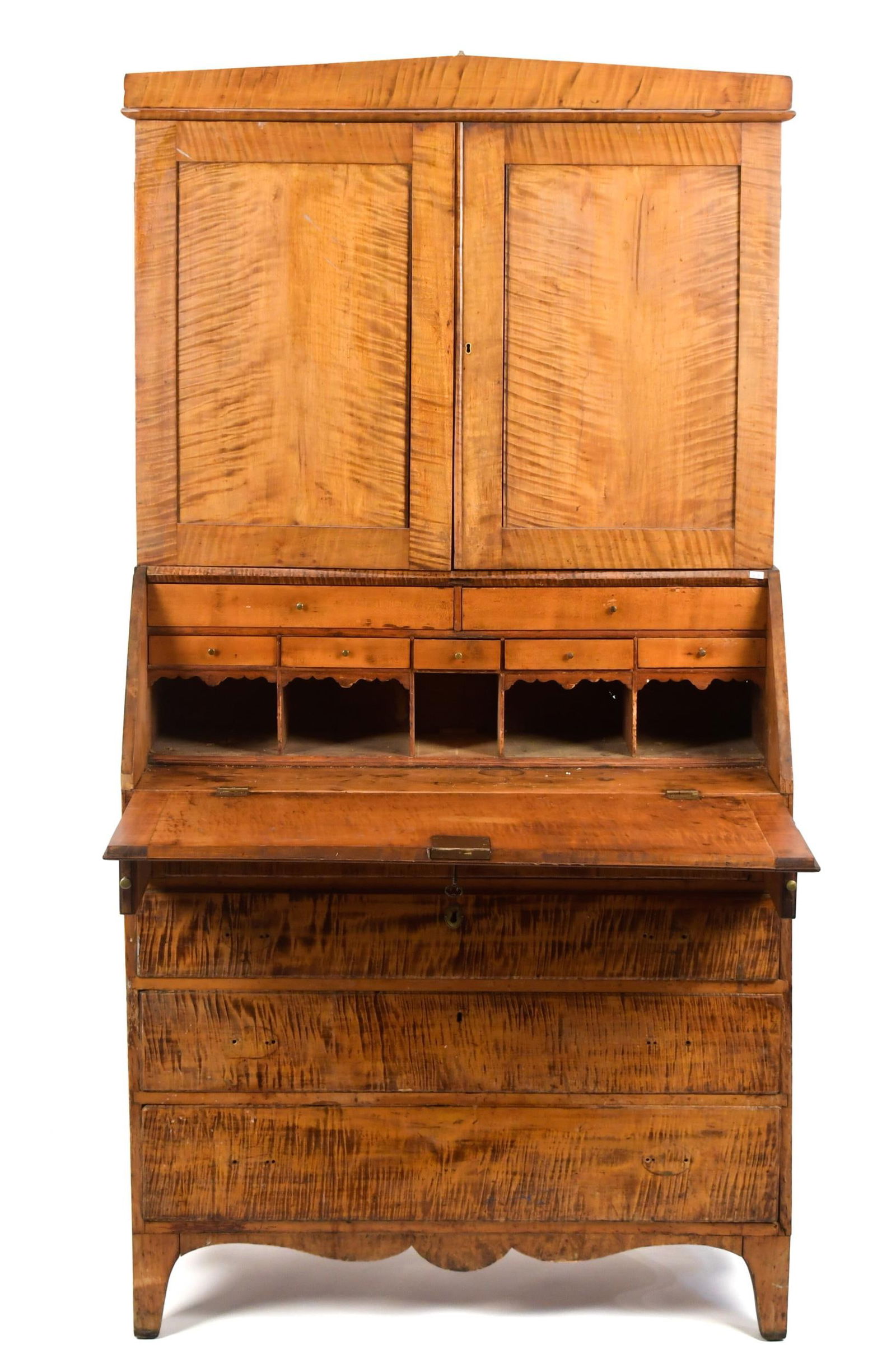 19TH C. AMERICAN FEDERAL TIGER MAPLE SECRETARY. (1 of 1)