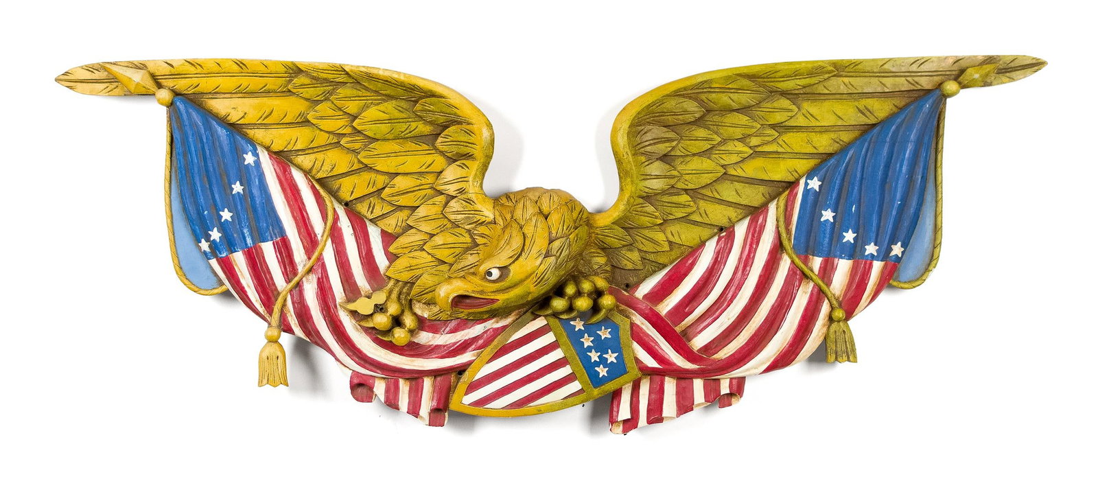 LARGE 20TH C. CARVED & PAINTED WOOD PATRIOTIC EAGLE. (1 of 6)