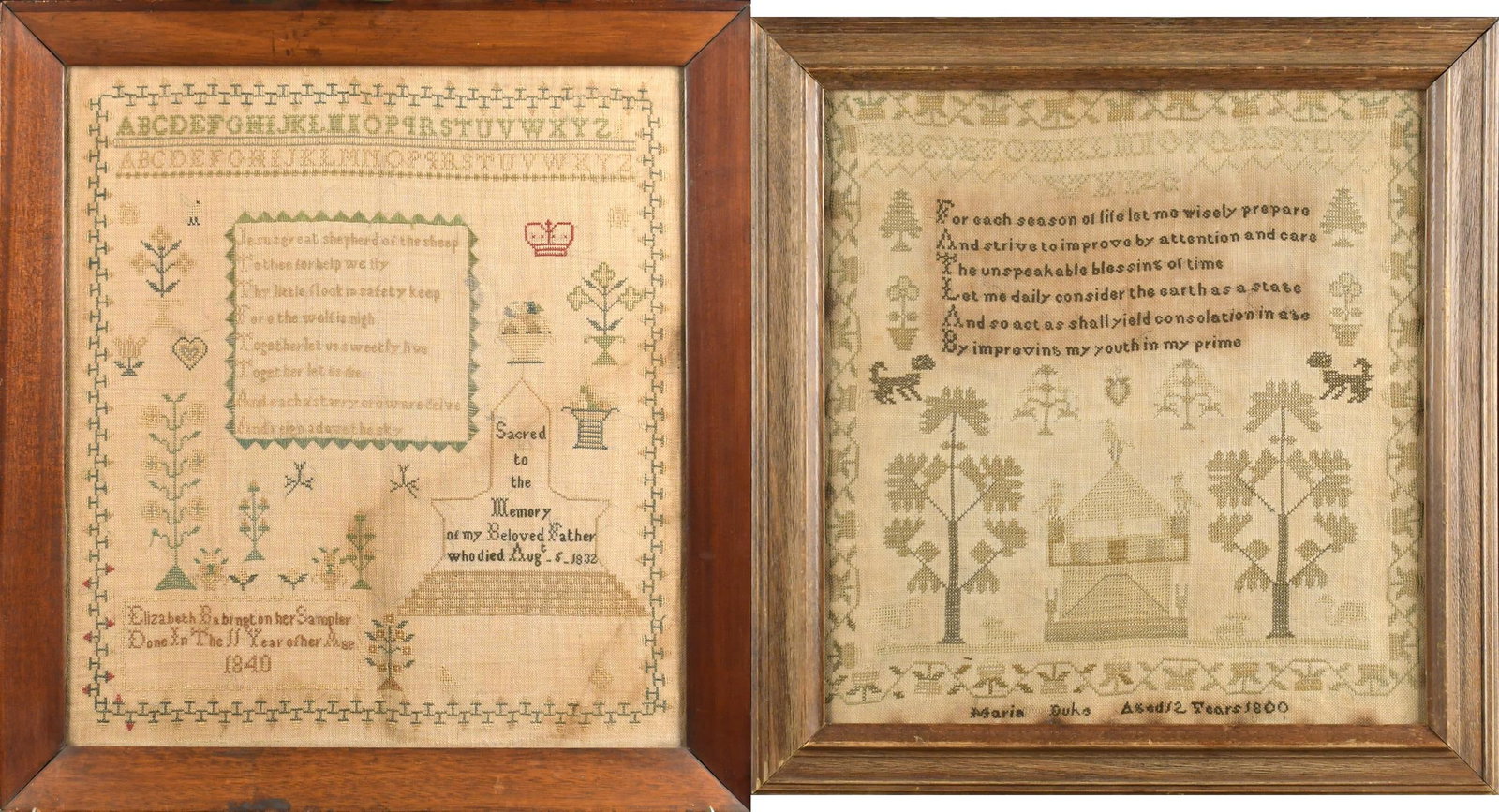 TWO 19TH C. NEEDLEWORK SAMPLERS. (1 of 1)