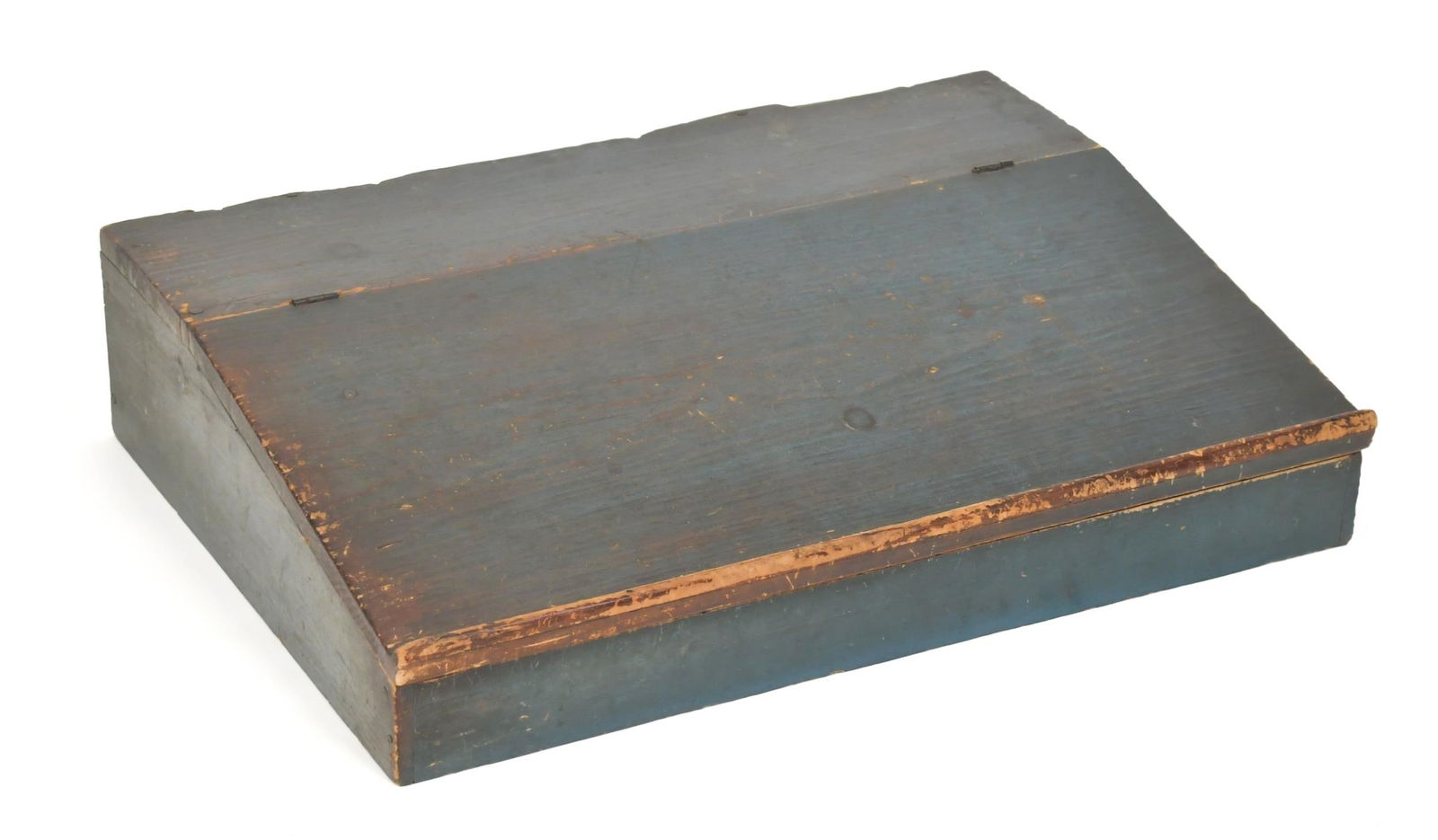 19TH C. BLUE PAINTED TABLE TOP DESK. (1 of 1)