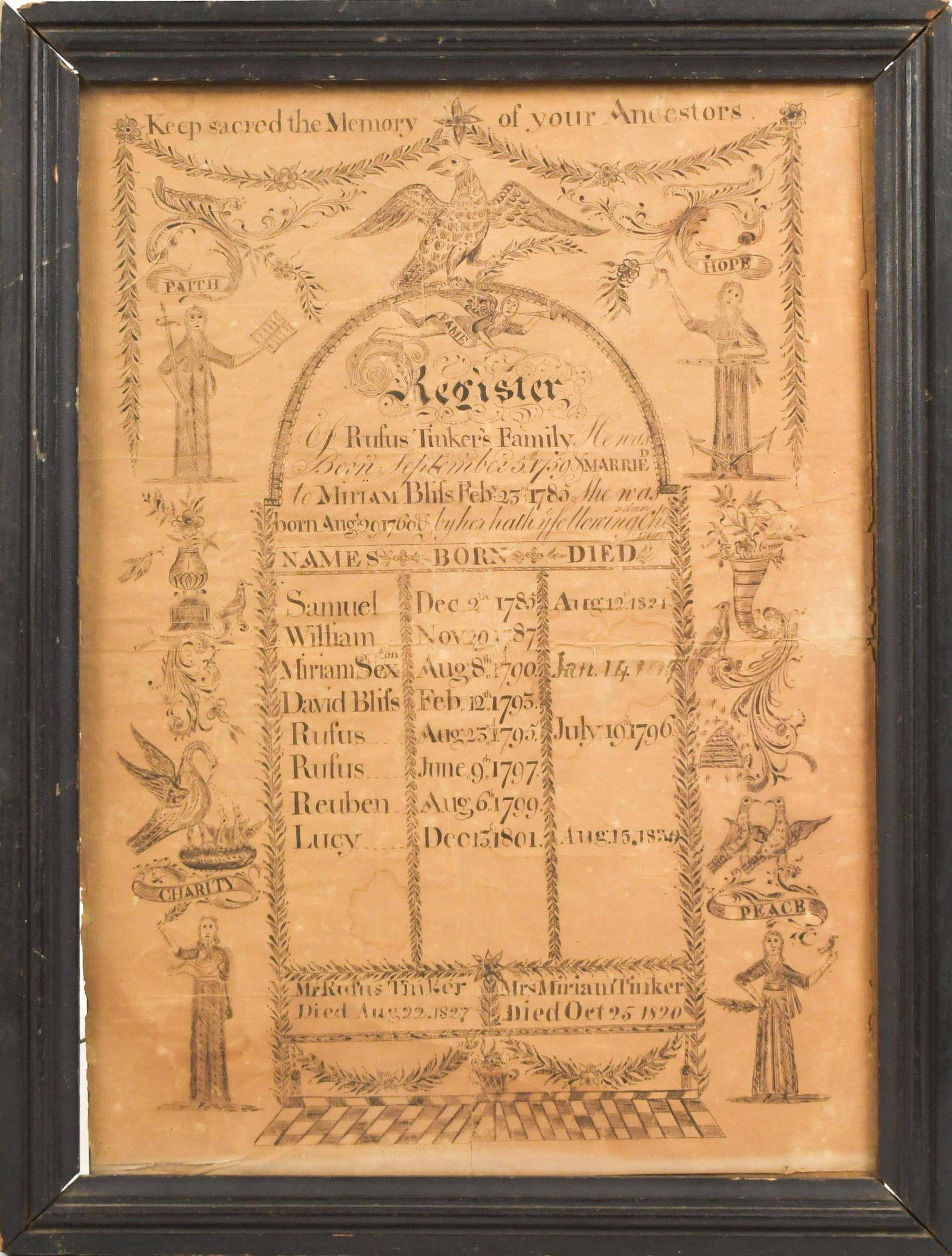 EARLY 19TH C. TINKER FAMILY REGISTER. (1 of 8)