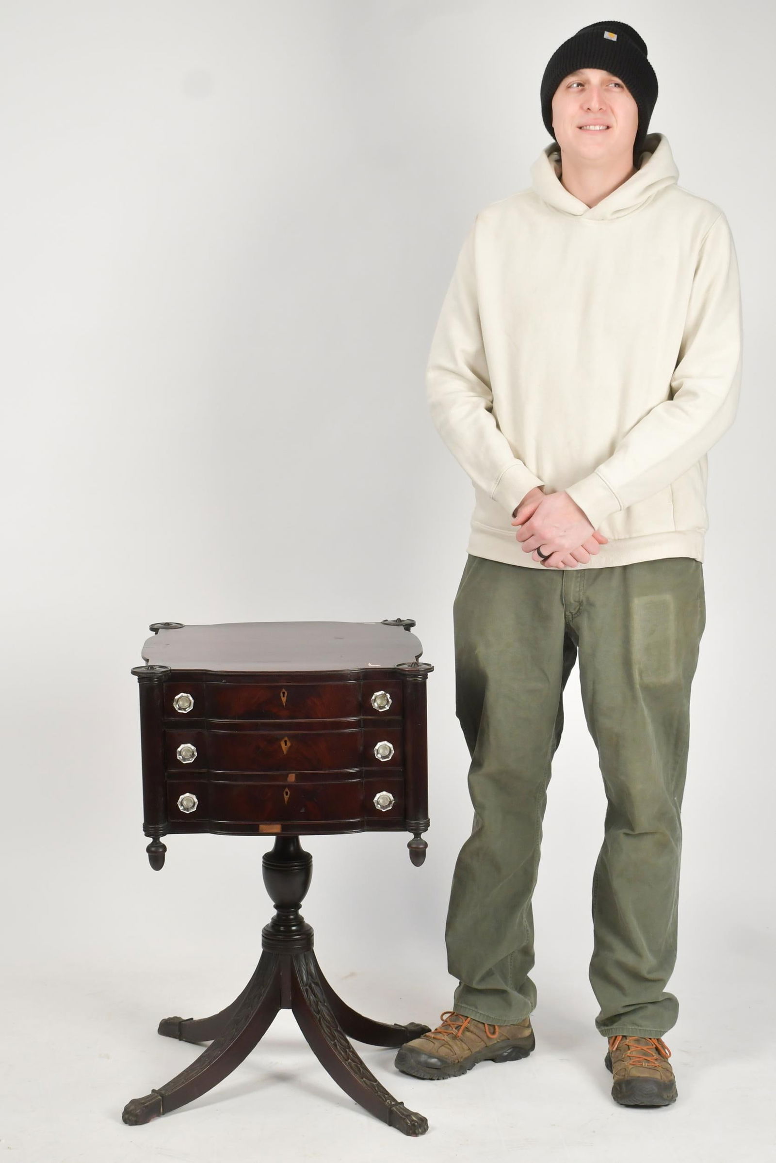 19TH C. NY THREE DRAWER PHYFE WORK TABLE. - 15