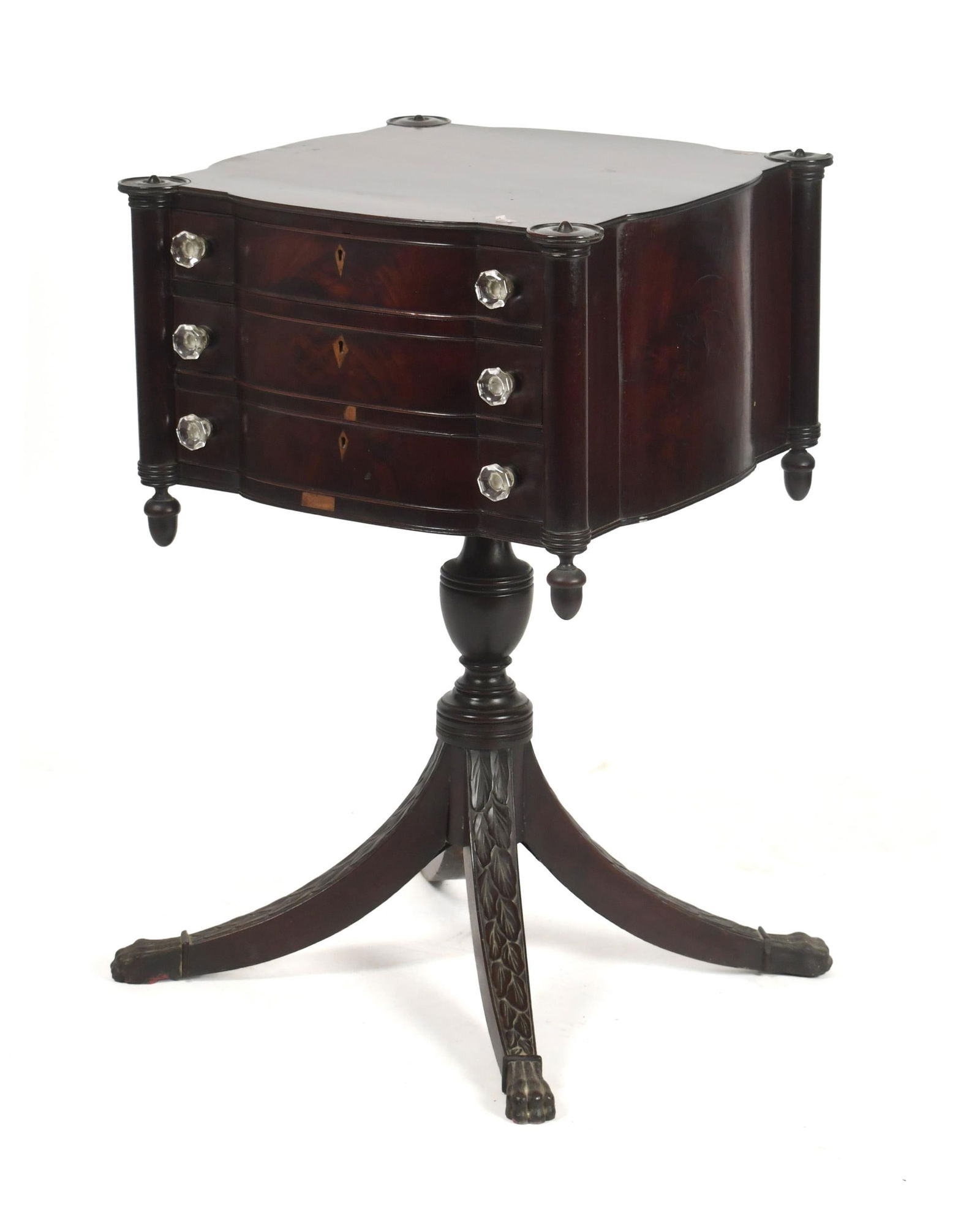 19TH C. NY THREE DRAWER PHYFE WORK TABLE. (1 of 15)