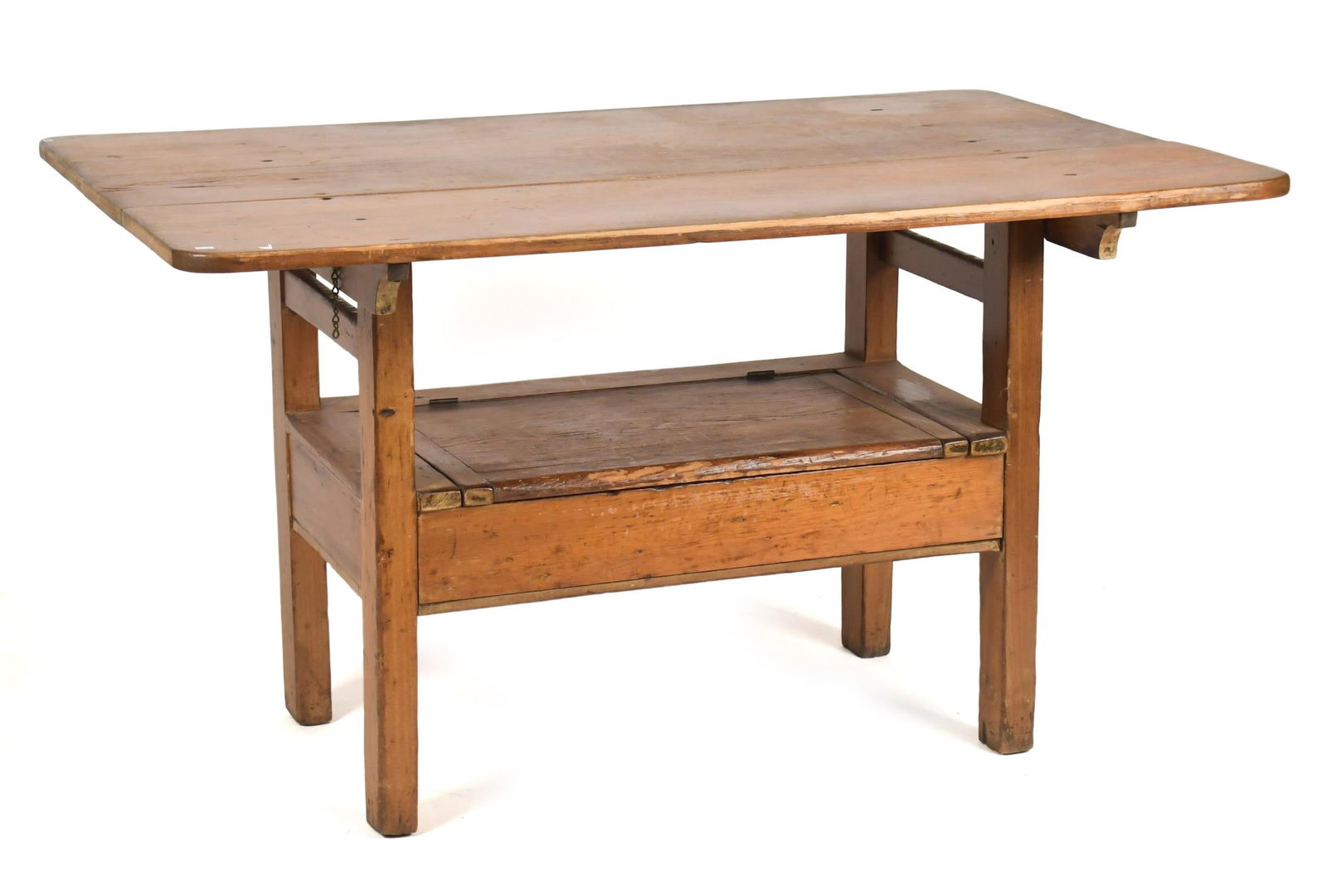 19TH C. AMERICAN PINE HUTCH TABLE. (1 of 11)