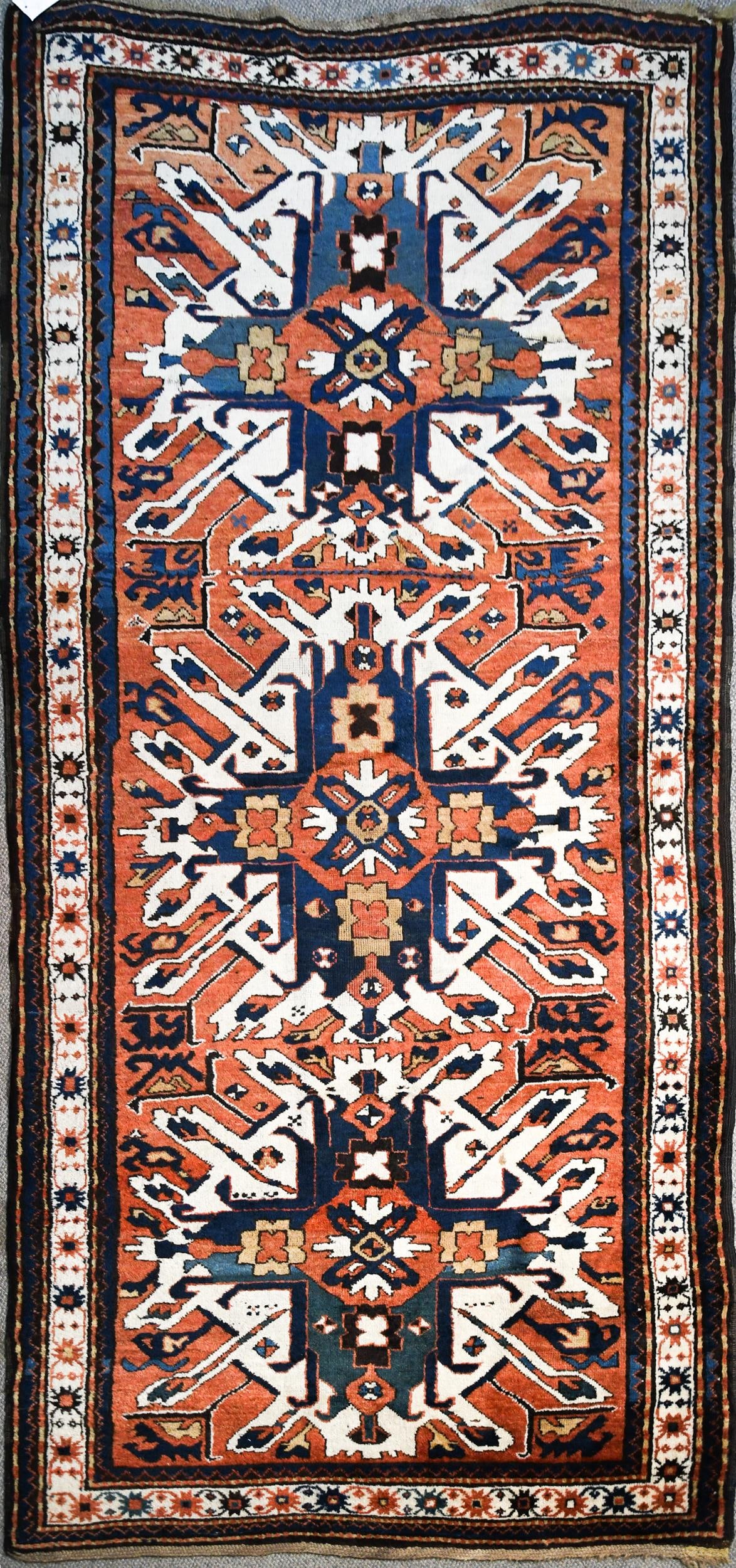 ANTIQUE ORIENTAL EAGLE KAZAK HALL RUNNER. (1 of 7)