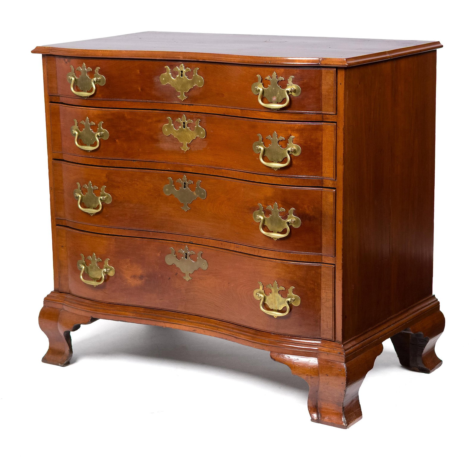 18TH. C. MA BLOCKED AND REVERSE SERPENTINE CHEST. (1 of 12)